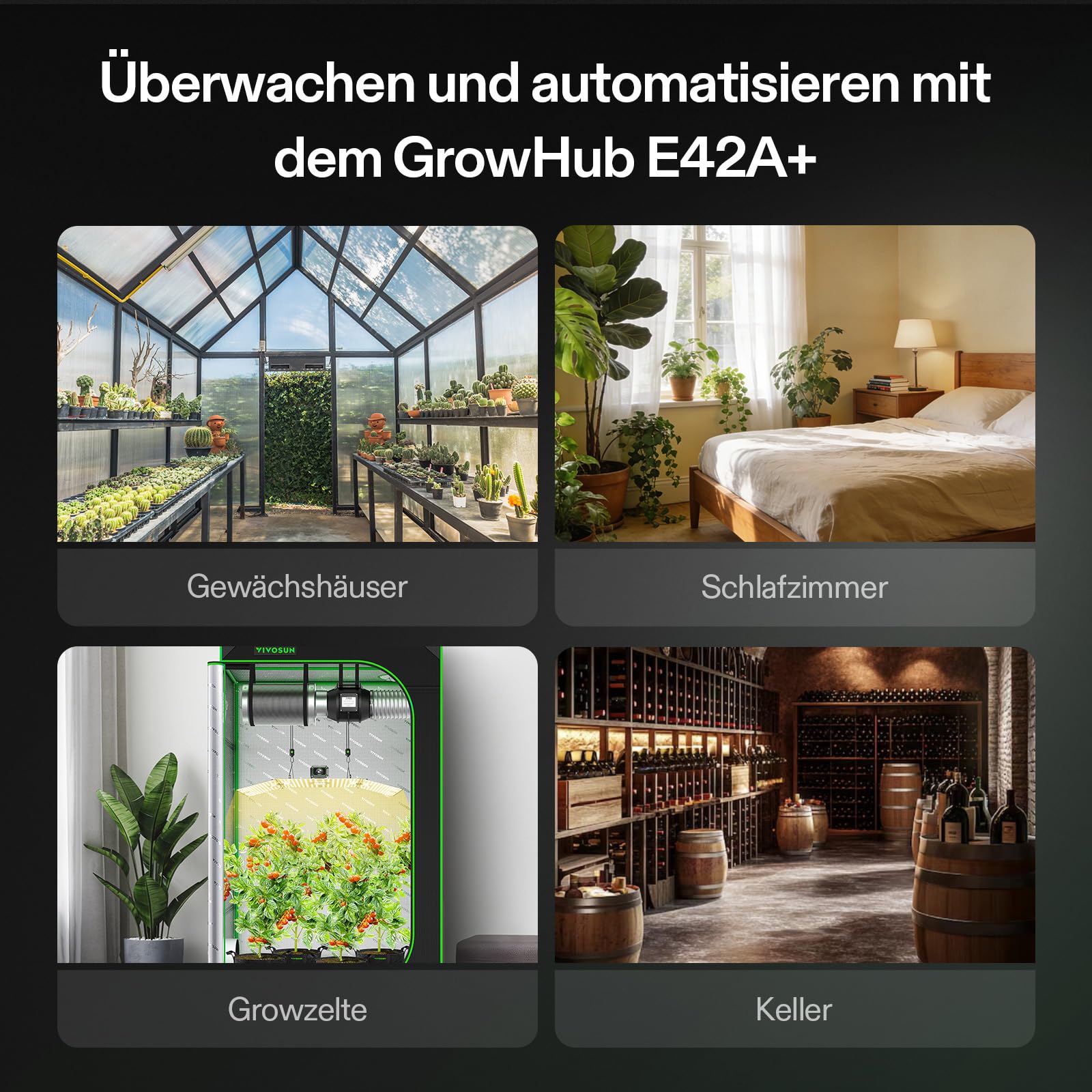VIVOSUN 4-in-1 Sensor für Temperatur, Luftfeuchtigkeit, CO2 und Licht | VPD Monitoring, hohe Genauigkeit, kompatibel mit GrowHub E42A+ für Growzelt & Indoor Pflanzen