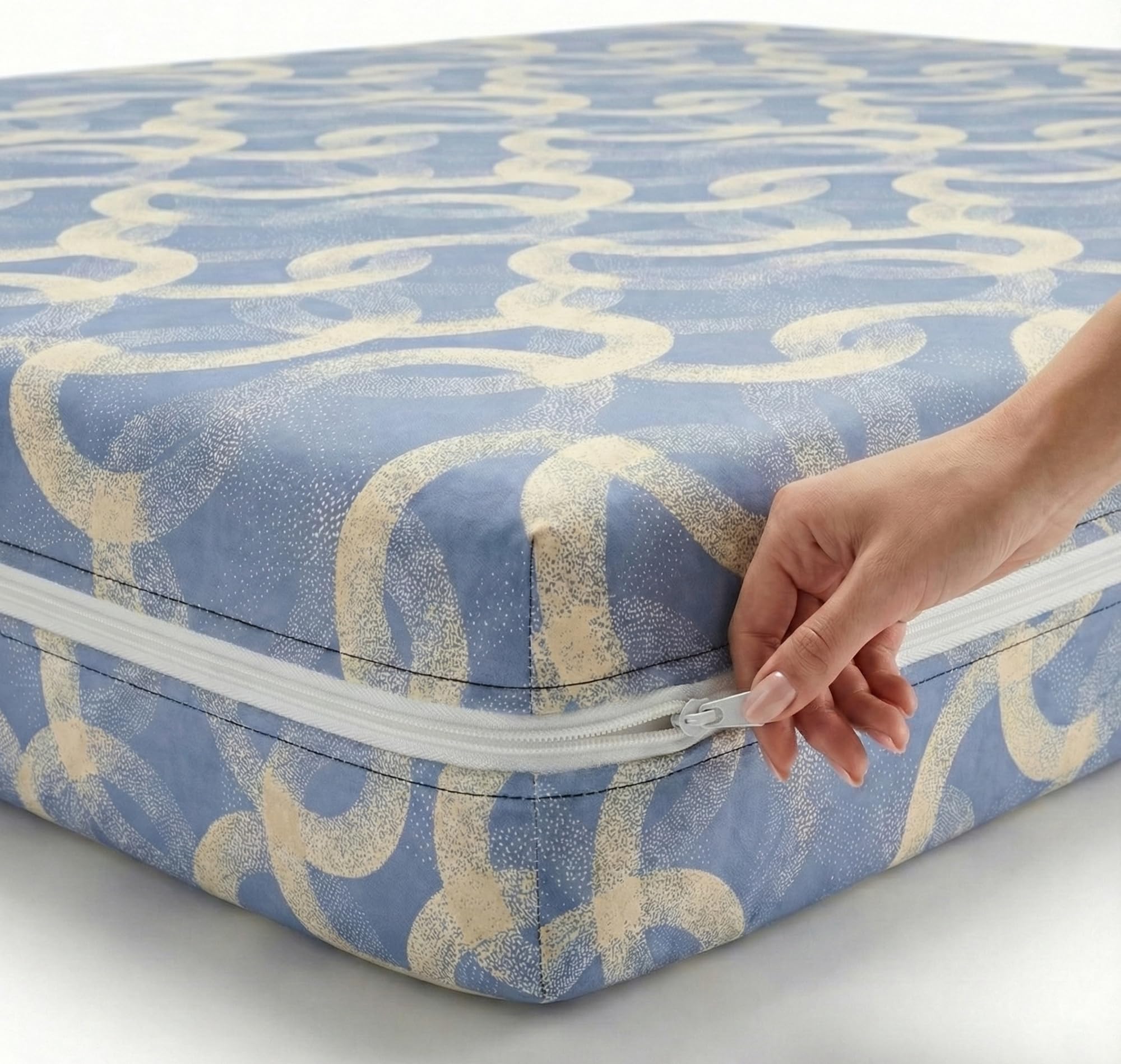 BSB HOME Premium Cotton Printed Mattress Protector with Zipper | 360° Fully Enclosed Mattress Cover | Breathable All-Around Protection | Double Bed Size 78 x 72 + 6 Inches (6.5 x 6 Feet) (Pale Blue)