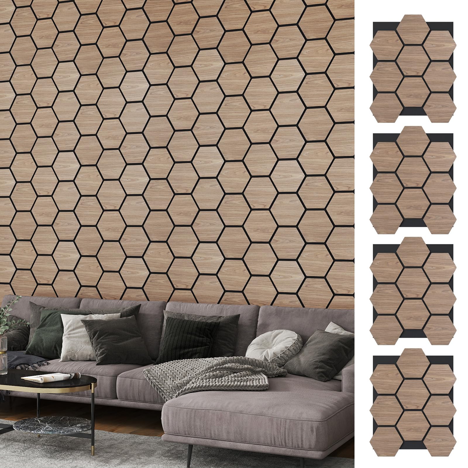 COSTWAY Lot de 4 Panneaux Acoustiques Hexagonales pour Murs (81 x 66 CM)