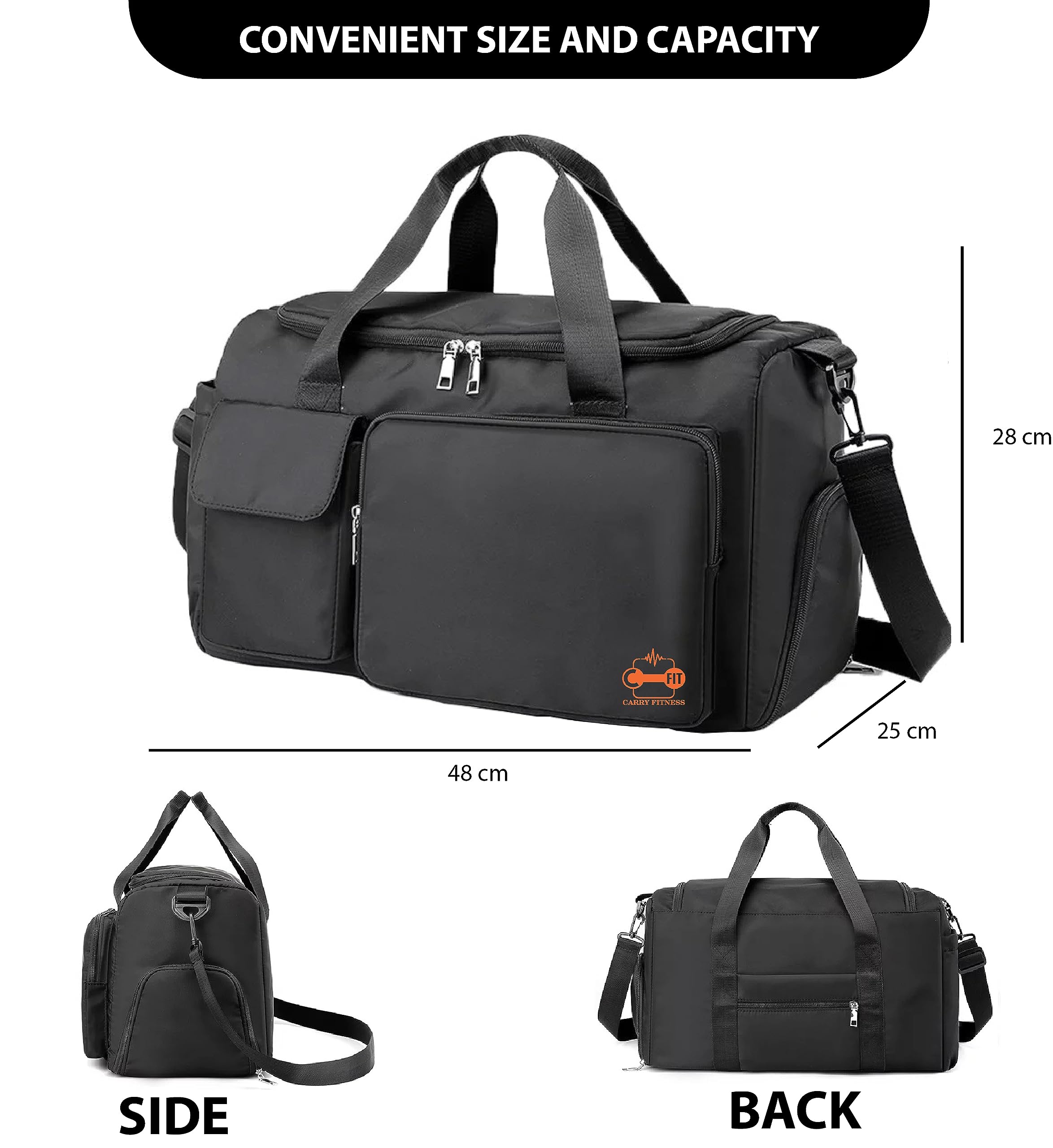 CarryFitness® Sports Gym Bag Duffle Bag with Shoes Compartment, Waterproof Weekend Bags for Women and Men Hand Luggage Bag - Image 2