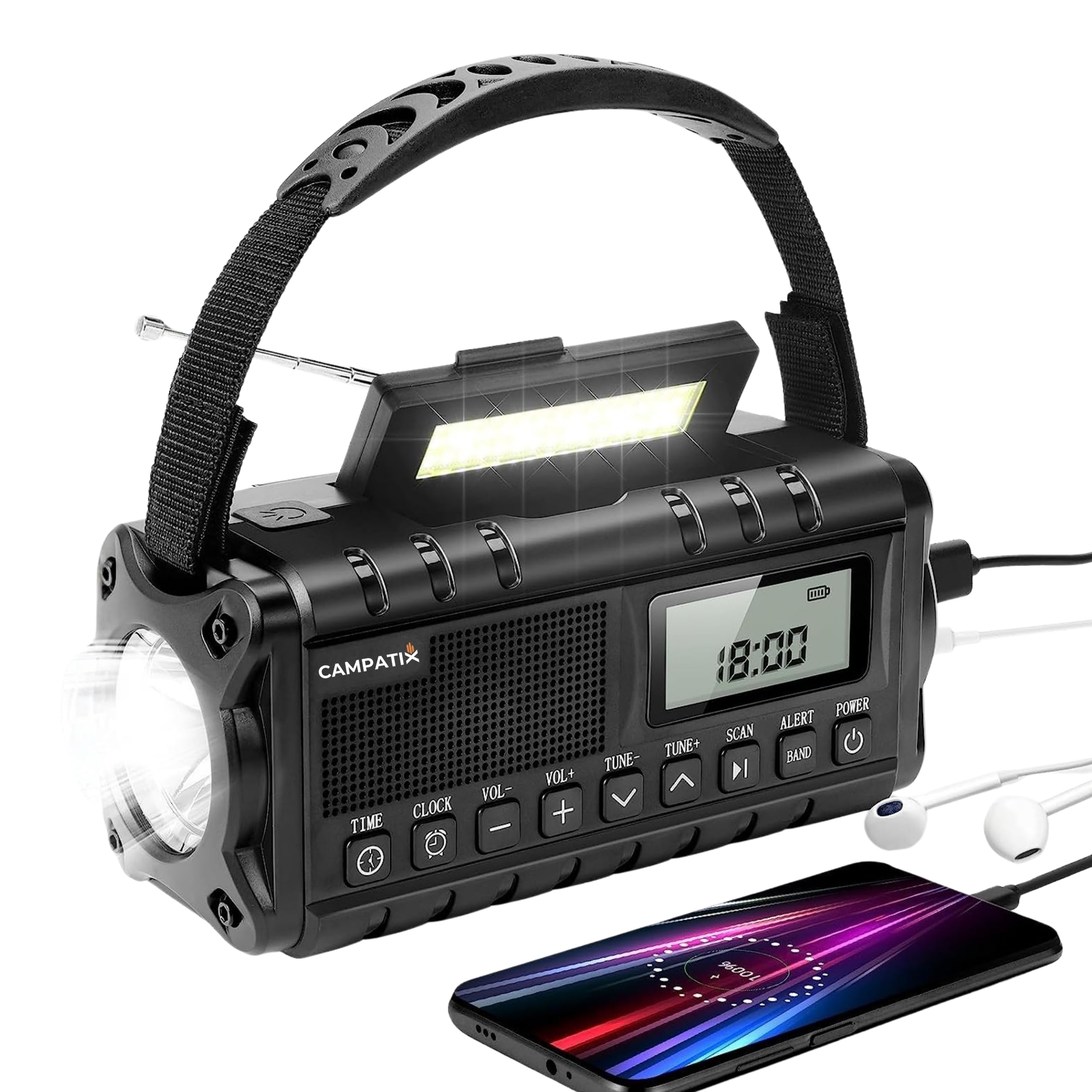 Kurbelradio mit Solar & Handkurbel, Notfallradio mit 20.000 mAh Powerbank, Outdoor, Camping & Survival, AM/FM Radio mit LCD-Display, USB-C Laden, Taschenlampe, LED-Leselicht, SOS-Alarm