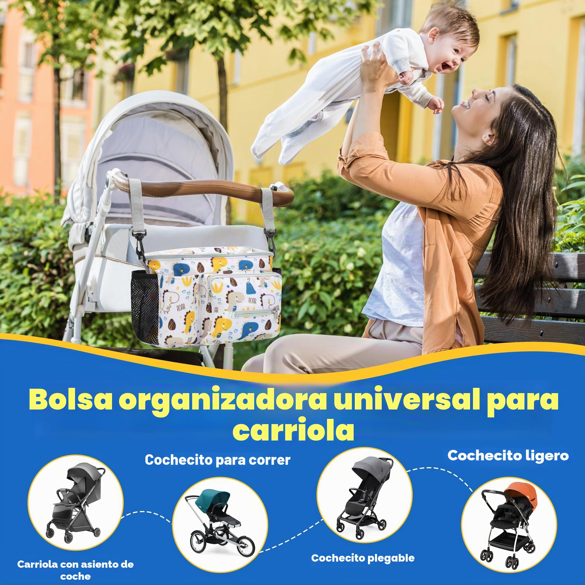 Organizador universal para cochecito de bebé, bolsa para cochecito de bebé, con gran espacio de almacenamiento, práctica bolsa para cochecito de bebé, equipamiento inicial para recién nacidos
