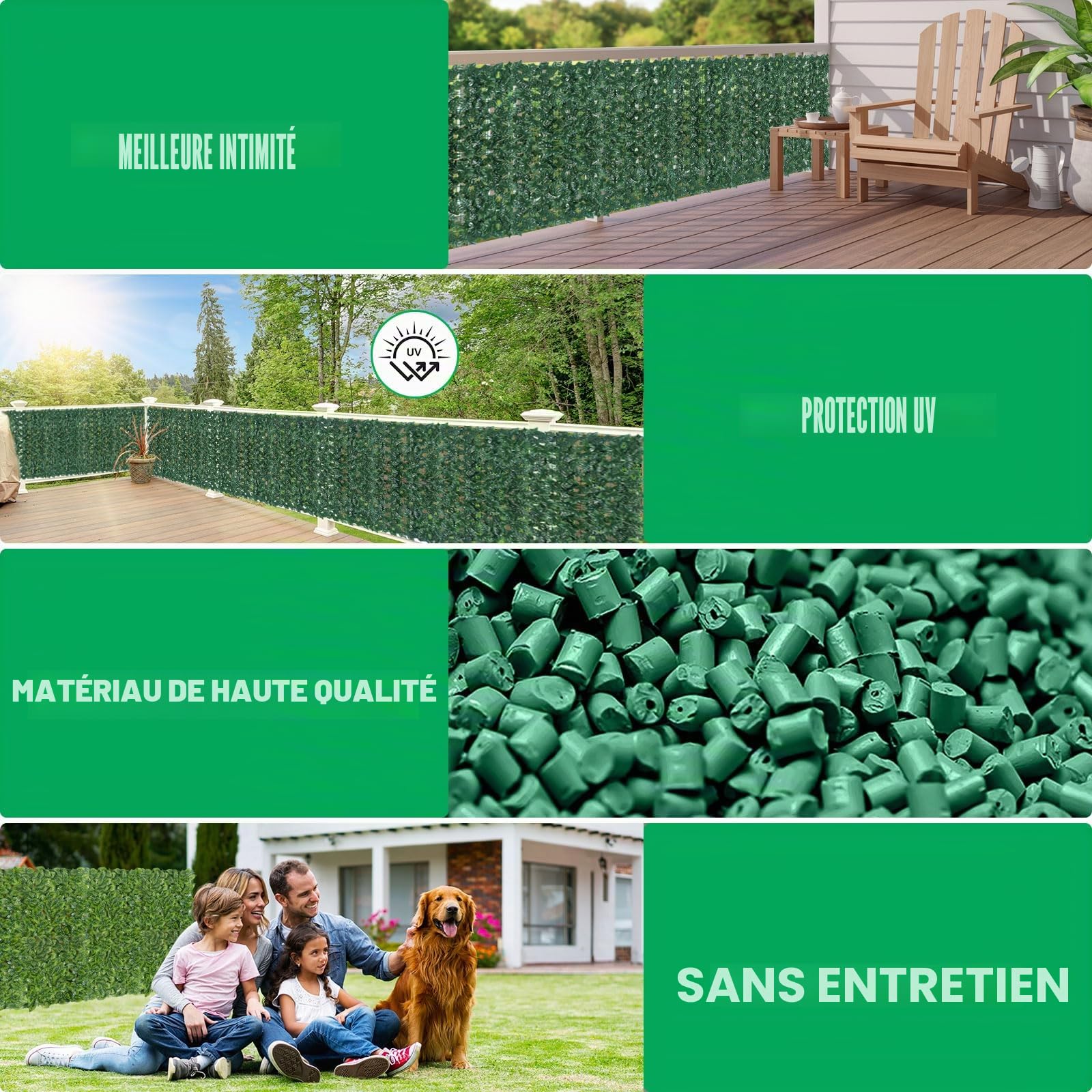 Haie Artificielle 1x6M, Mur Vegetal Artificiel Exterieur, Brise Vue Jardin Décoration, Clôture de Feuilles Artificielles, 100 Pcs Serre Cable Plastique