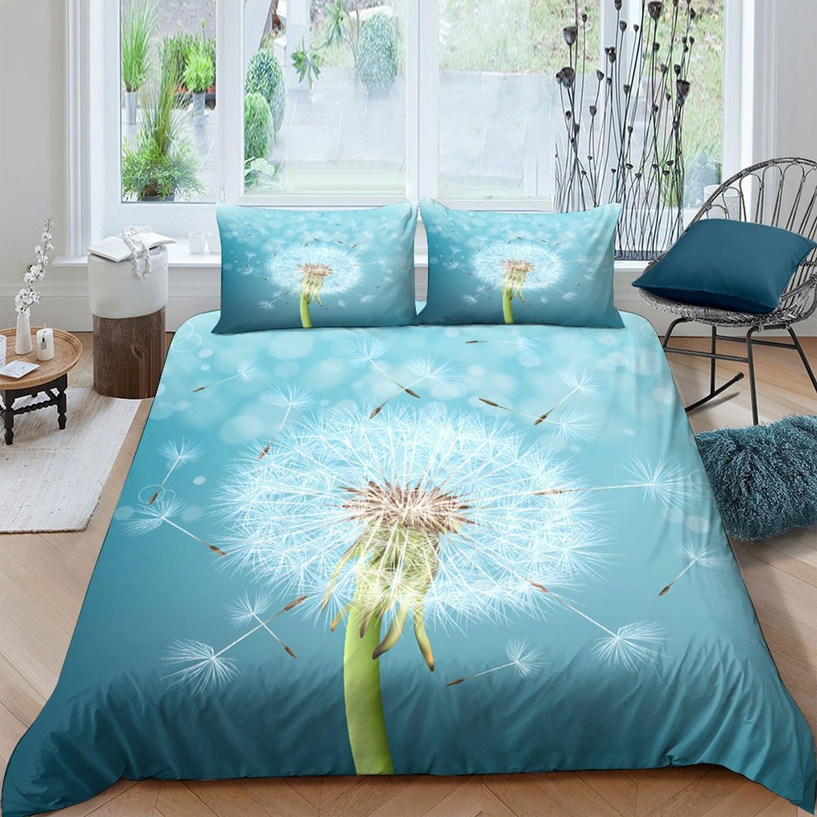 Ctjqhvkz Style-8 3D Printed Dandelion Meadow Fitted Sheet Microfiber Soft Blue Nature Wind Mattress Cover For Bedroom Decor Single（135X200cm）