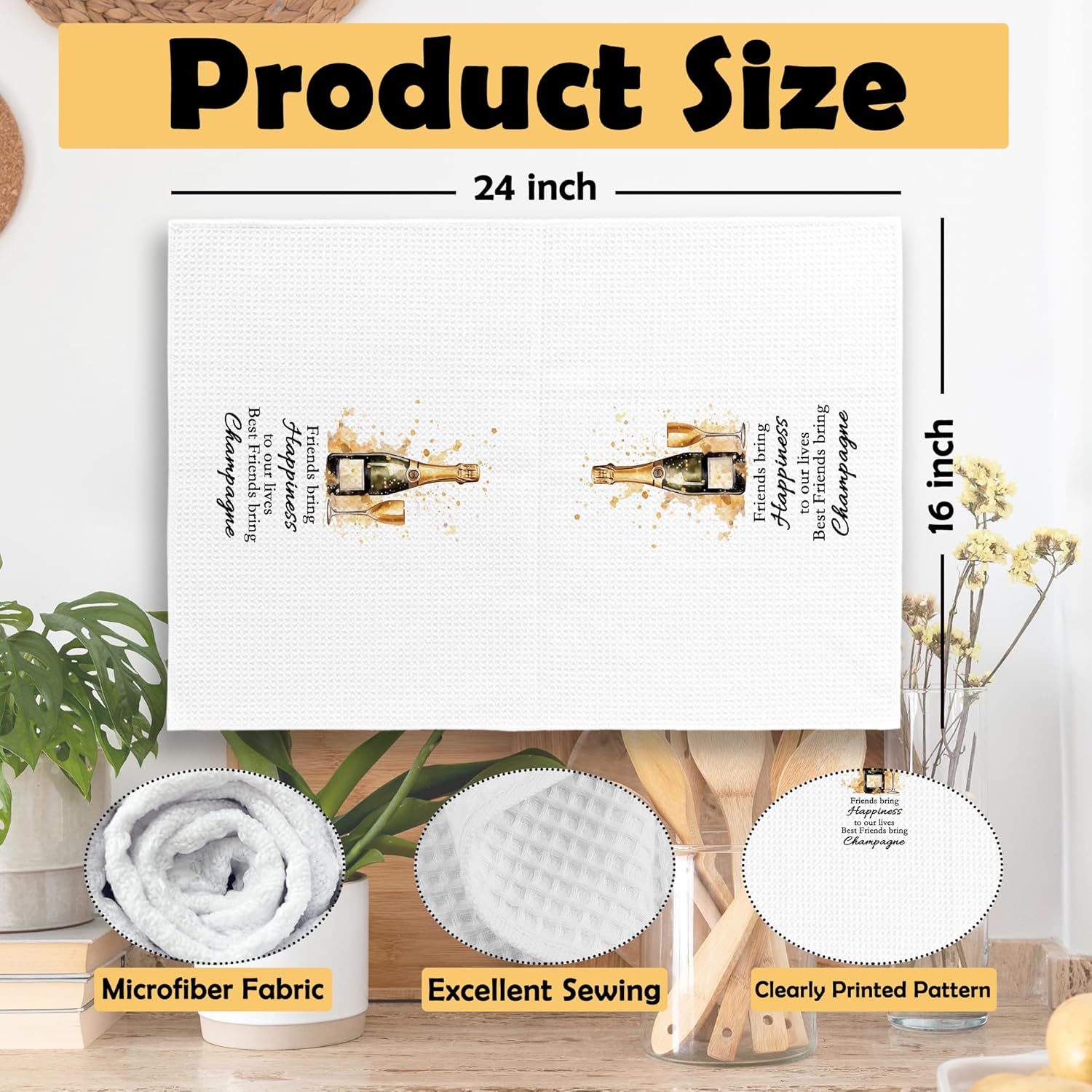 Funny Champagne Friend Kitchen Towels, Champagne Wine Lover Gifts for Women, Champagne Accessories Home Bar Bathroom Decor, Housewarming Decorative Tea Dish Towels 16x24 Inch - Image 6