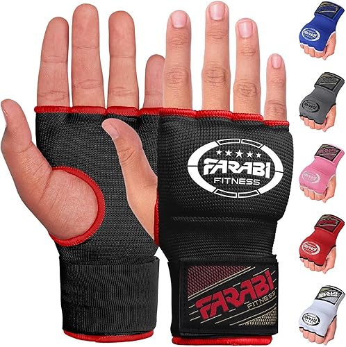 Vista 6 de Farabi Quick Wraps Gloves Gel Paded Hand Wraps Adult MMA Boxing Muaythai Bandages Hand Protector 80cm Meter Wrist Support Strap Pair Rojo
