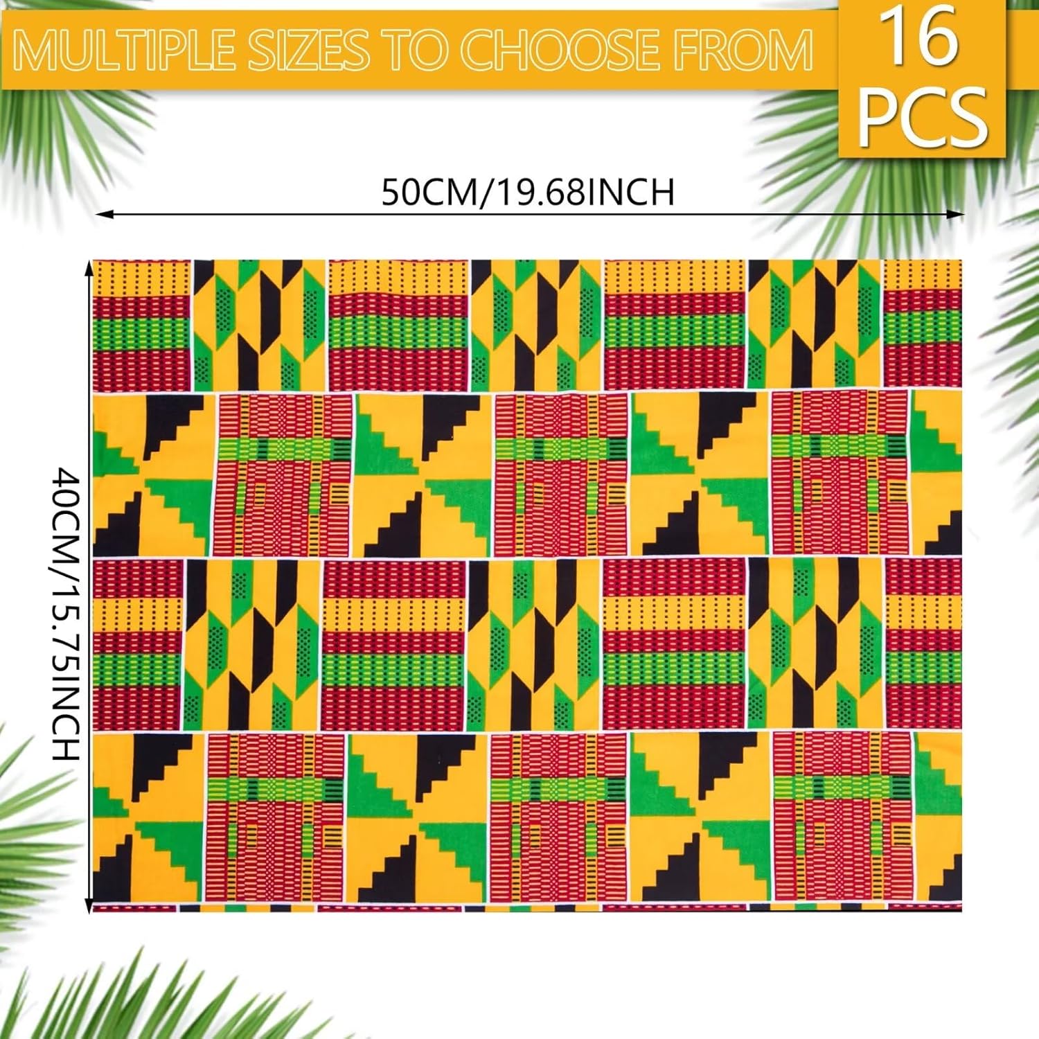 BintaRealWax 16 Pcs 100% Cotton African Fabric Squares Ankara Wax Print Patchwork Fabric for Sewing, Handmade, Craft Projects, and DIY (50 x 40 cm/19.5 x 15.7 inches)