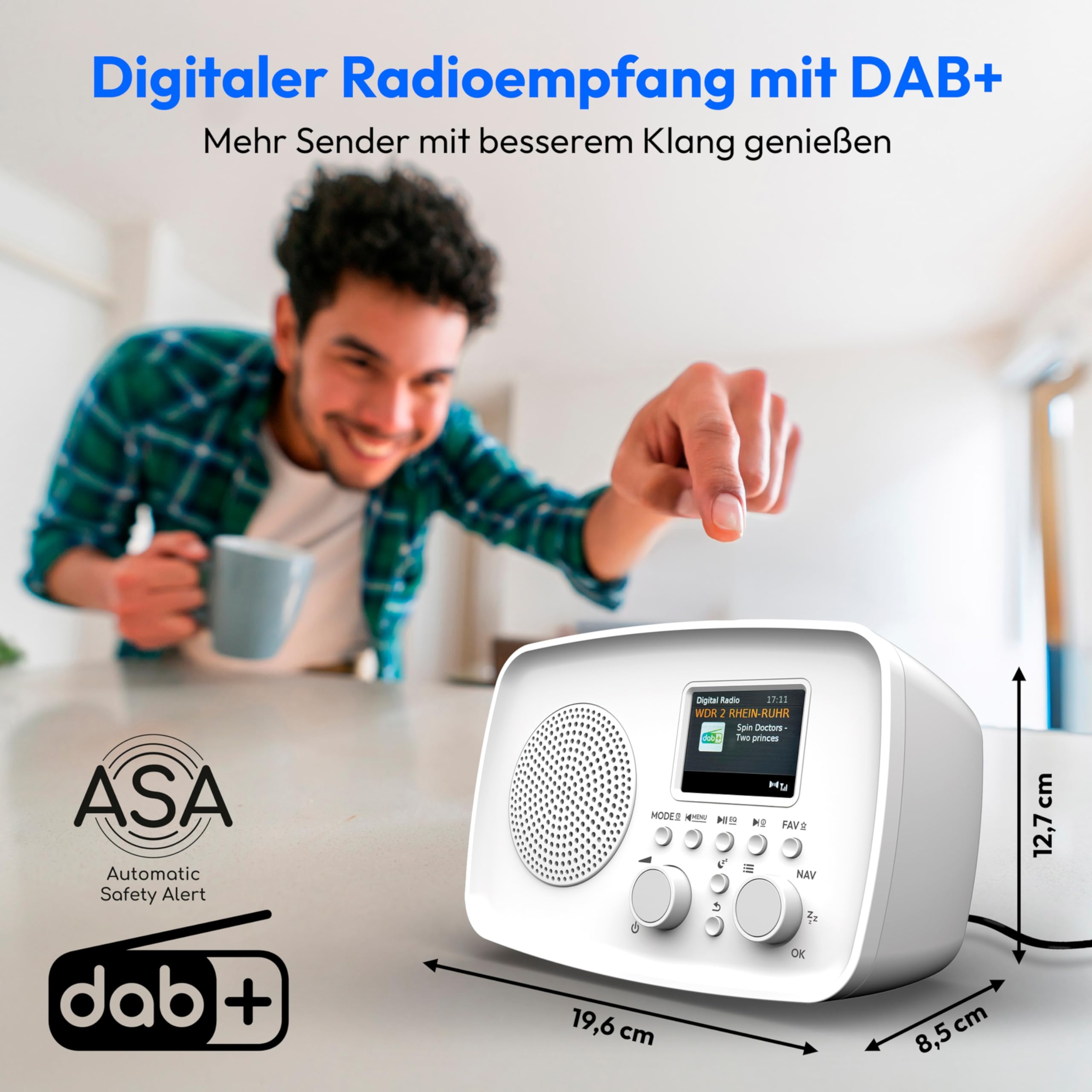 MEDION DAB Radio mit Bluetooth DRE-1– Empfang über DAB+ und UKW, Radiowecker, 5W Lautsprecher für klaren Klang, TFT-Display, ASA-Notfallfunktion, Betrieb über Netzanschluss - weiß