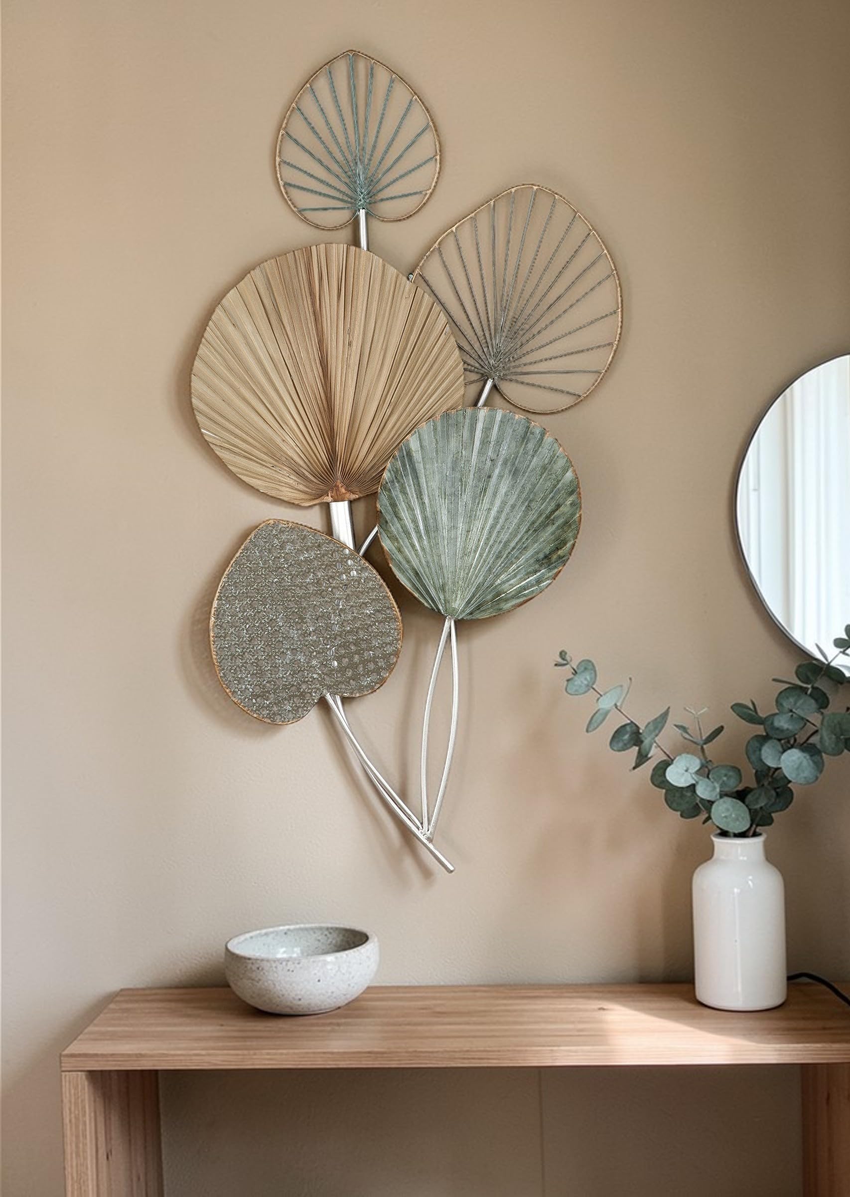 GILDE Metallbilder Wanddeko Bilder Metall – moderne Wanddekoration Wohnzimmer – Wandbild 3D Metallbild Wand Deko Blumen Blätter Wall Decoration 48 x 90 cm Grün Naturtöne