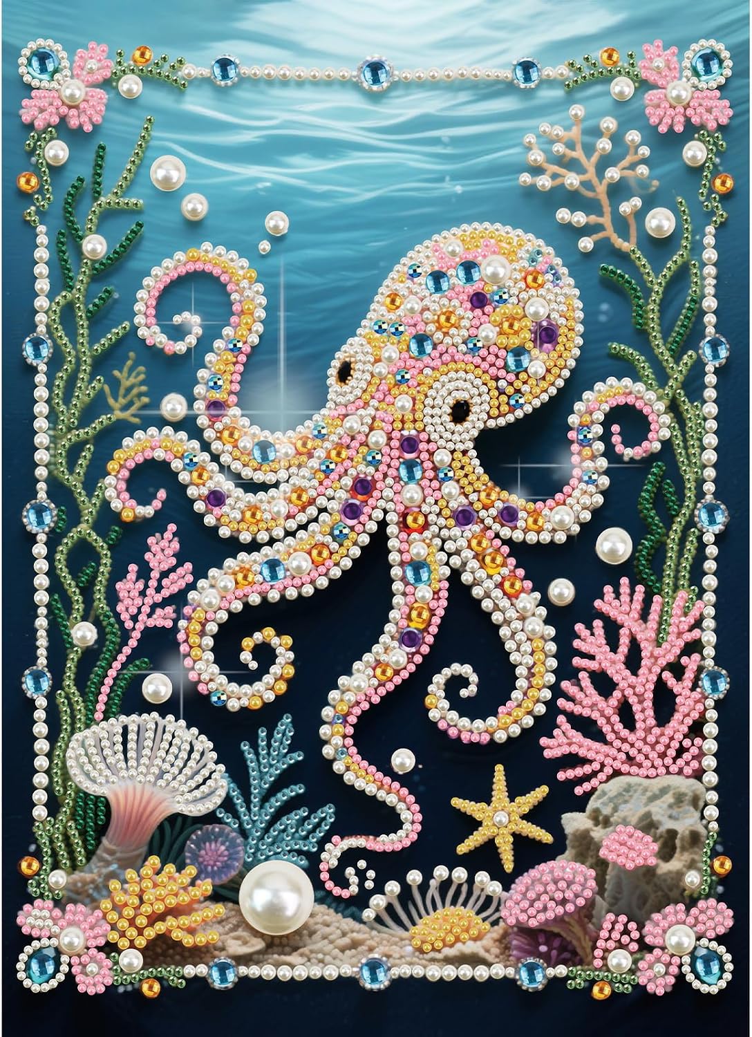 WSLWXSHM Pearl Diamond Painting Kits for Adults Octopus, 5D Special Shape Diamond Art Kits for Beginners, Crystal Rhinestones Diamond Painting for Home Wall Decoration Gift 12×16inch/30×40cm