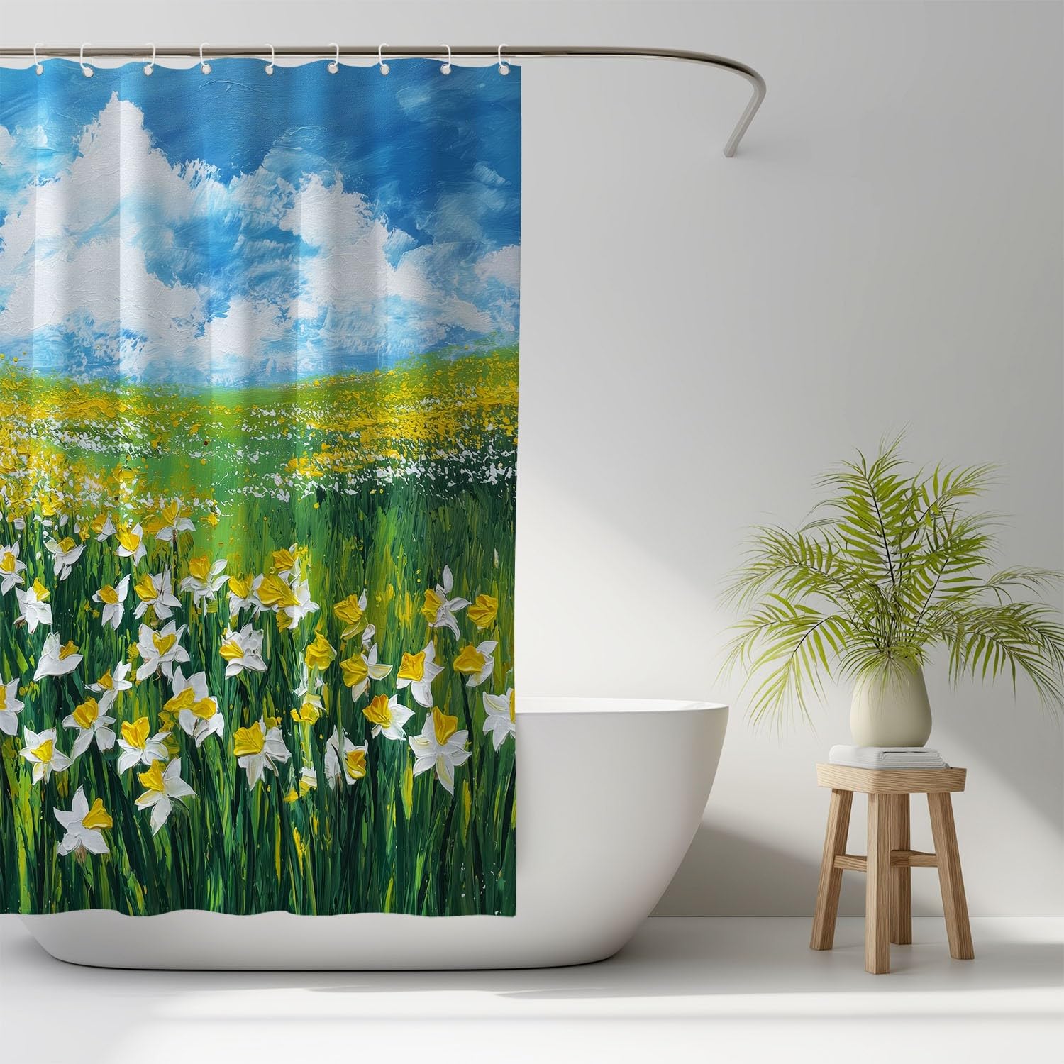 Generisch Zasłona prysznicowa 240 x 200 cm, zestaw 1 szt., miękka mikrofibra, wodoszczelna i odporna na pleśń, nadaje się do prania, do łazienki i wanny, z oczkami i haczykami, zielona, obraz olejny