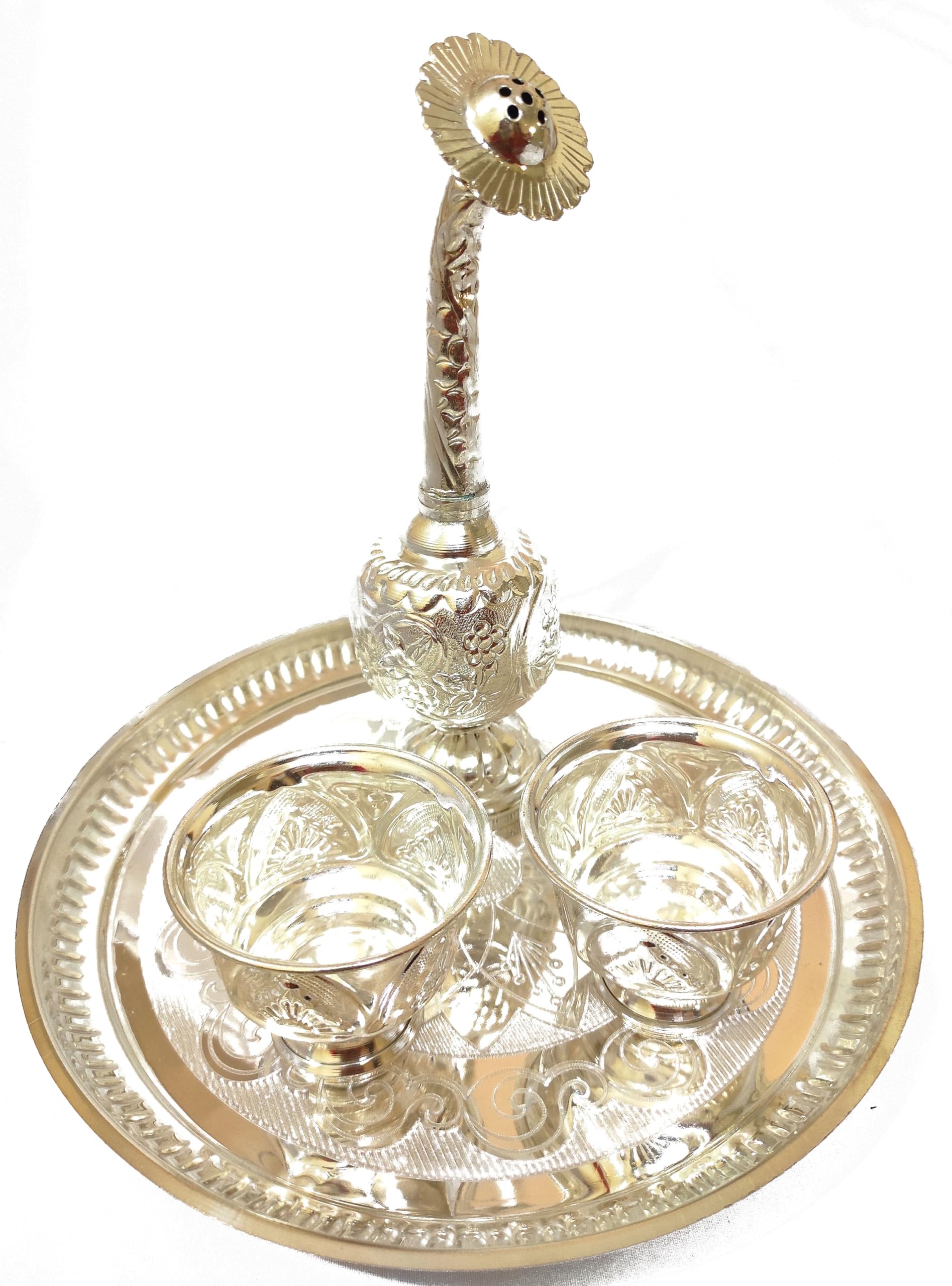Samukkaras Fashions German Silver Welcome Set for Marriage Wedding and other Family Functions(Pack of 4)/ Kumkum Bowls Paneer Sprinkler with Plate/chandal bowl/Haldi and kumkum bowls/Paneer Dani-image-24