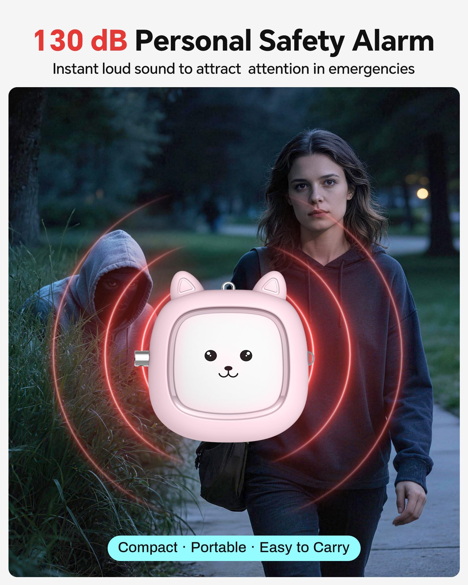 Safe Sound Persönlicher Alarm, 130 dB laute Sirene Song Notfall Selbstverteidigung Sicherheitsalarm Schlüsselanhänger mit LED-Licht, Sicherheit für Frauen, Männer, Kinder, ältere Menschen, blau/rose