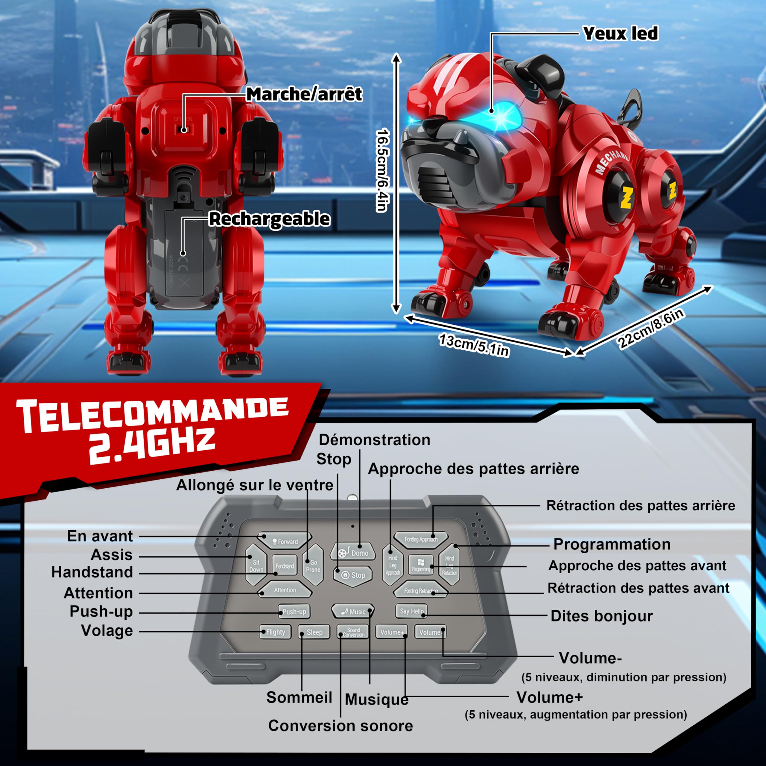Aragallant Chien Robot Telecommande Garcon, Robot Programmable Chien Interactif avec Chanter, Danser, Fonction Dressage et Contrôle Gestuel, Intelligent Chien Qui Marche et Aboie pour Enfants 6+