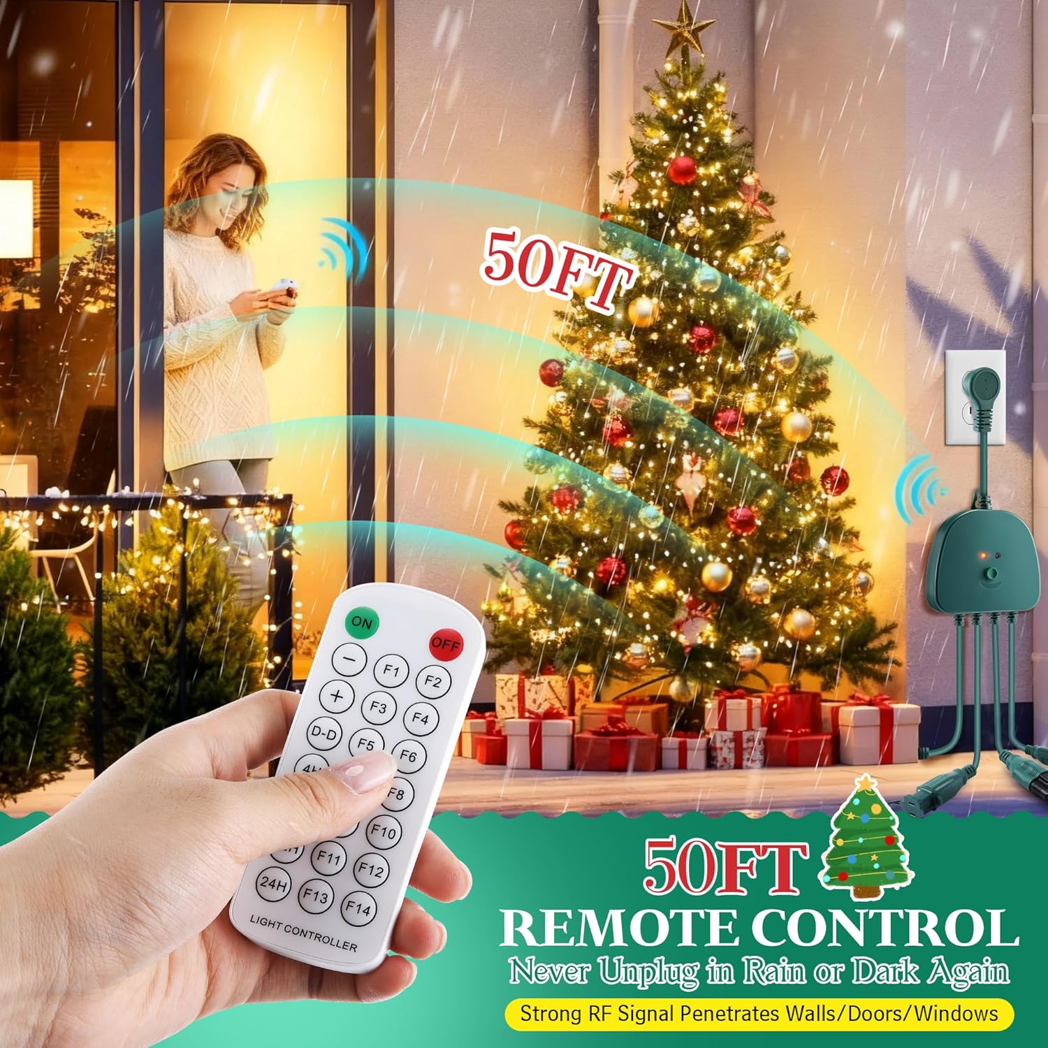 Christmas Light Controller with Remote, Create Dazzling Lighting Displays with Multiple Functions, Timer, Dusk to Dawn Sensor, Adjust Speed for Outdoor Indoor String Light (4 Channel, 14 Functions)