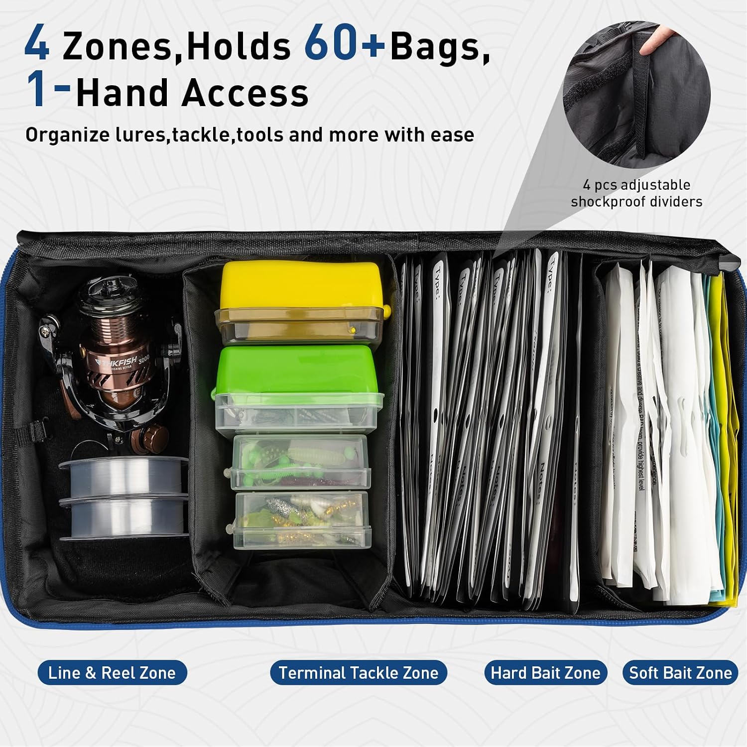 THKFISH Fishing Bag for Soft Plastic Bait Storage With 20PCS Bait Bags | Small Saltwater Fishing Tackle Bag for Tackle Box Storage Tackle Organizer Lure, Hooks, Sinkers & Fishing Accessories
