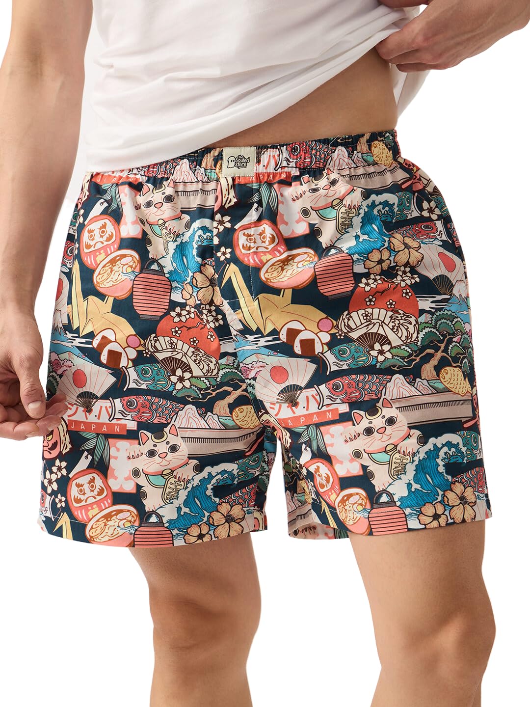 The Souled Store When in Japan Uomini e Ragazzi Elastico in Vita Blu Navy Japanese Pop Culture Grafica Stampata 100% Cotone Regular Fit Leggero All Season Lounge Boxer Shorts