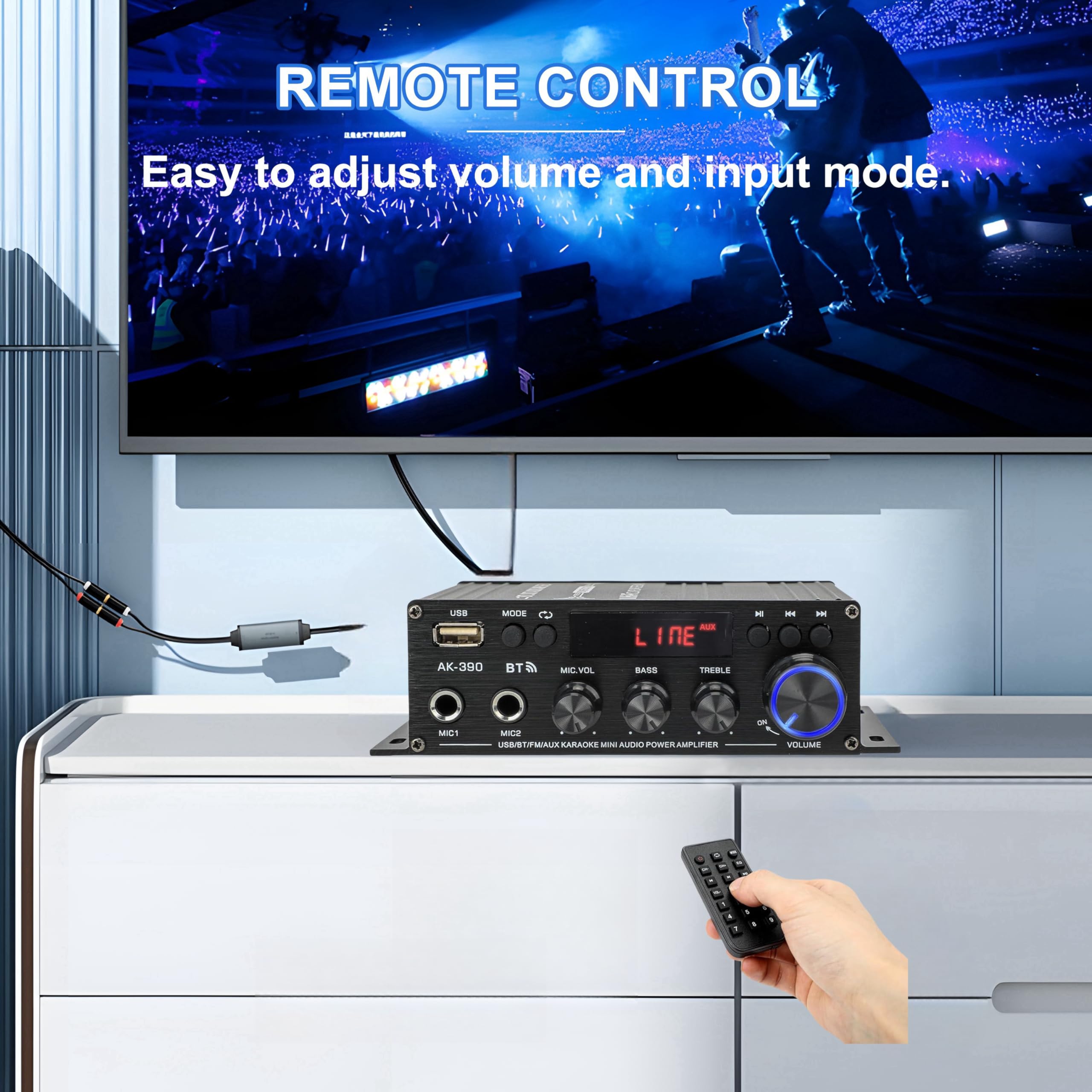 Amplificateur Hifi Bluetooth 5.0 2 Canaux 40W+40W 400W 12V 5A avec Télécommande