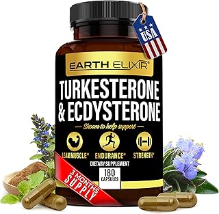 Earth Elixir Turkesterone 1000mg and Ecdysterone 1000mg Supplements (180 Capsules) 2 Month Supply - Made in USA - Turkesterone Supplement for Men (Ajuga Turkestanica) with 95% Beta Ecdysterone