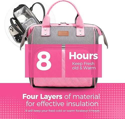 Miniatura 2 de Bolsa de almuerzo para mujeres aisladas lonchera para mujeres y adultos, bolsa grande a prueba de fugas para el almuerzo para mujeres con correa