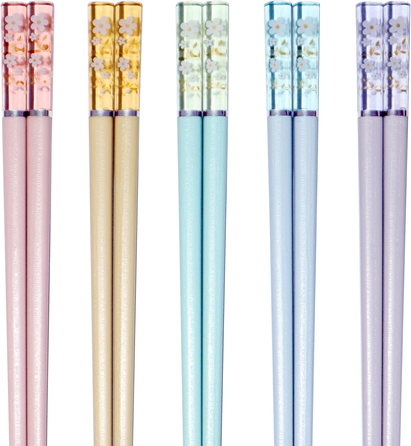 5 Pares de Palitos Chinos Multicolor de Fibra de Vidrio con Diseño de Flor de Cerezo Ámbar miniatura 1