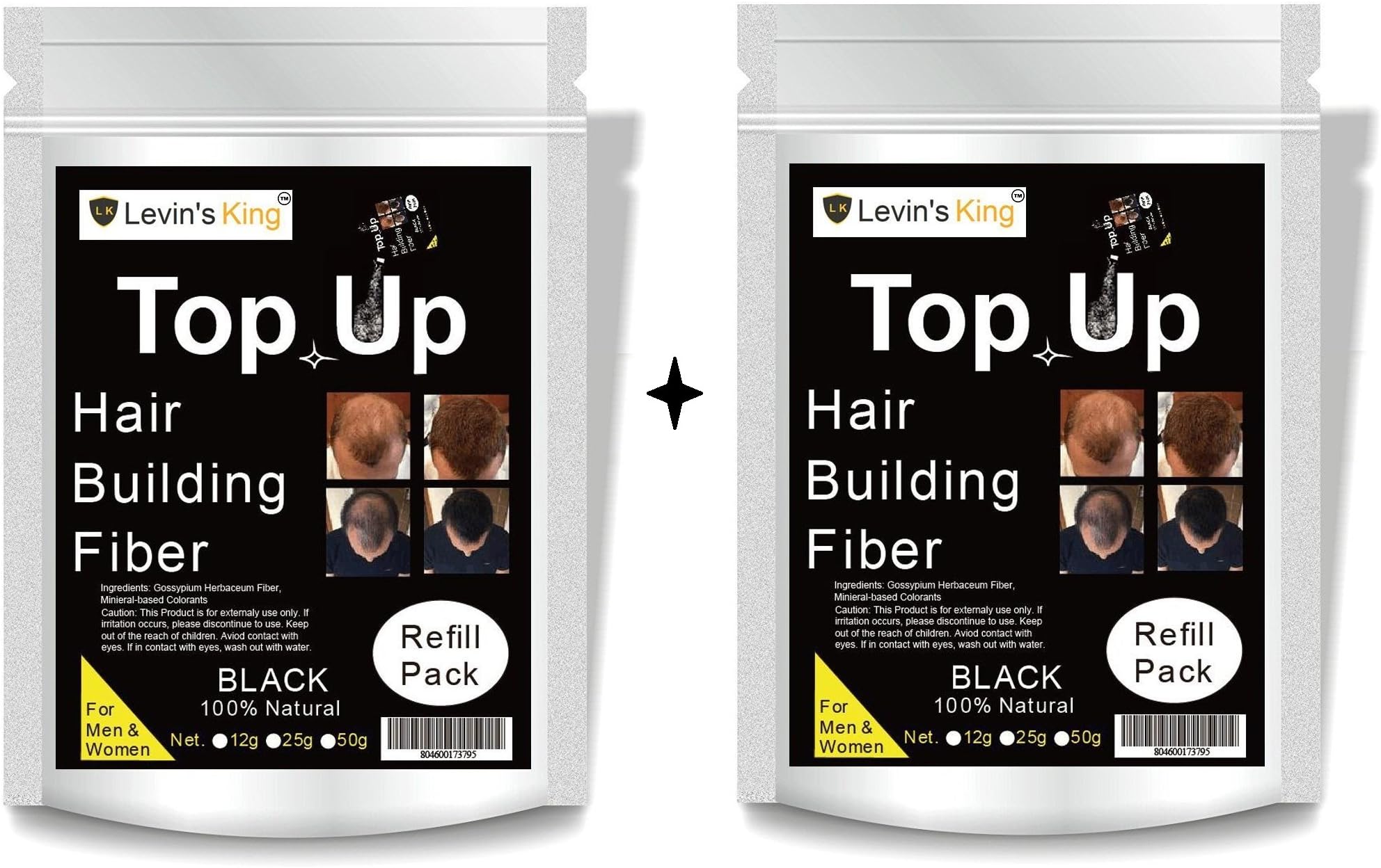 Hair Building Fiber, Hair concealer Refill Pack Use For Caboki, Toppik, Looks 21 etc.Black Color Total 25g+25g Gram Pack of 2