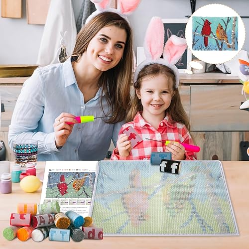 Miniatura 37 de ZFFLYH Kit de alfombras de gancho para manualidades, alfombra de ganchillo sin terminar, alfombra de hilo para niños/adultos con patrón de lienzo