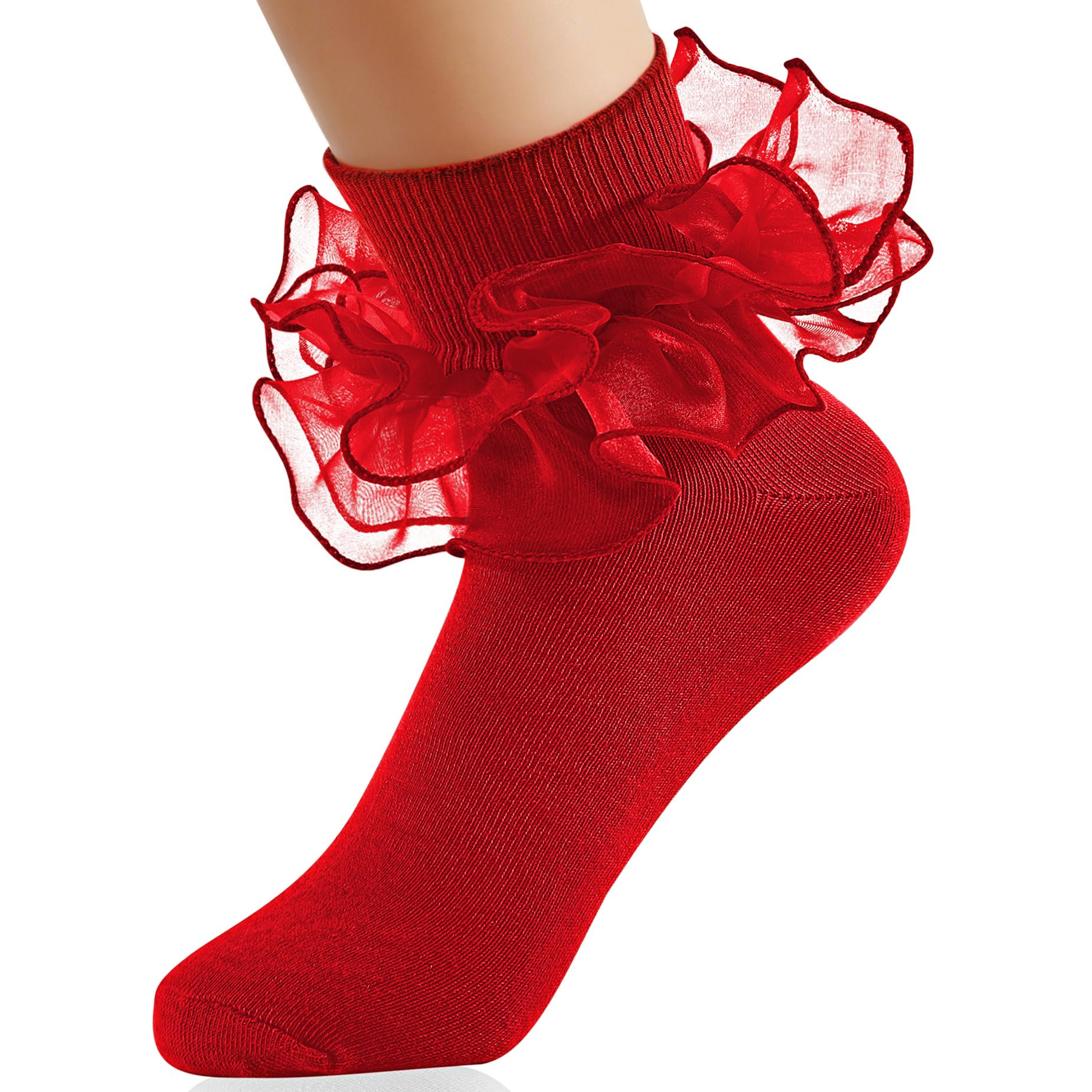 Komorebi Big Ruffle Ankle Socks Lace Frilly Cotton Socks for Women Girls
