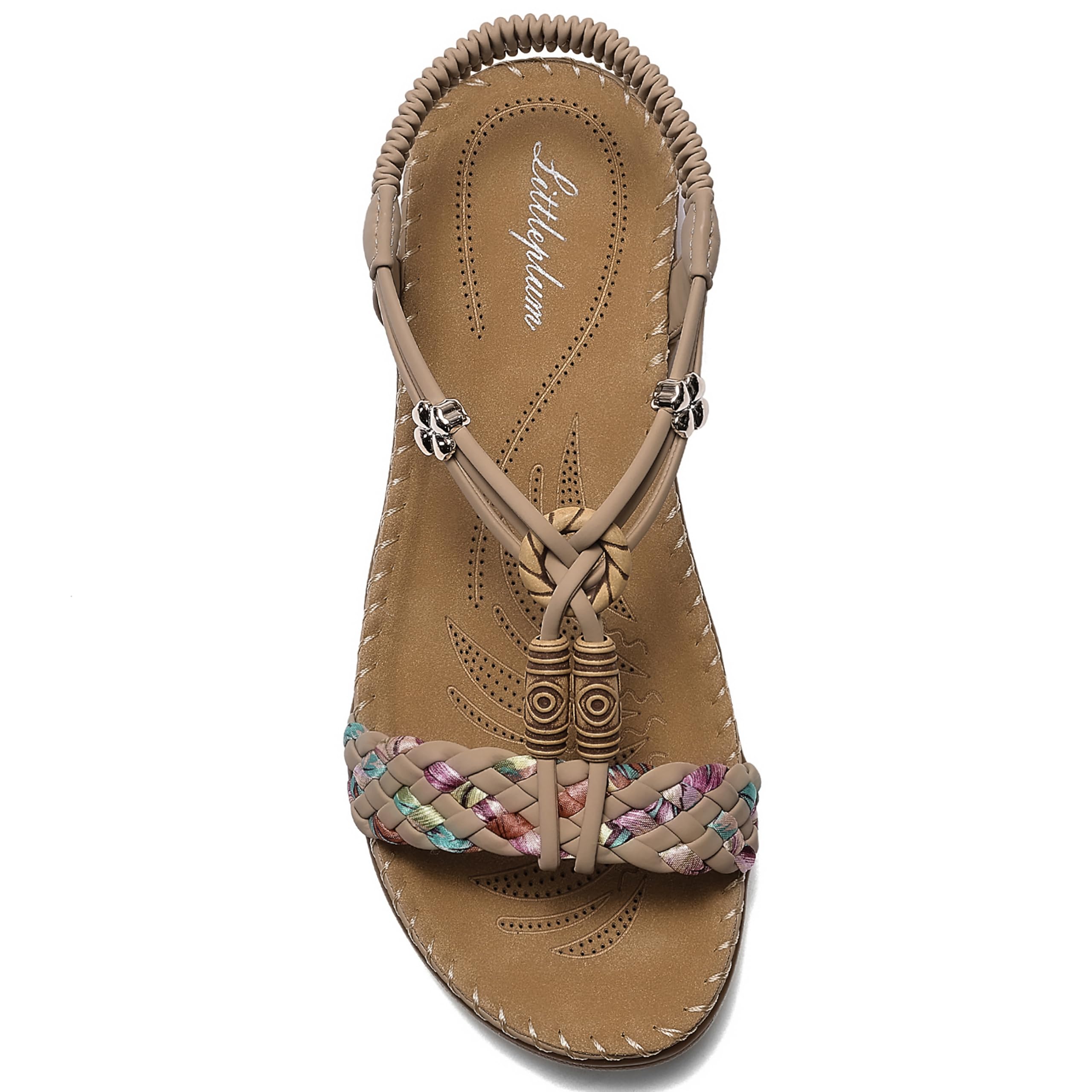 Littleplum Sandalen Damen Freizeit Flach Sandalette Handarbeit mit Strass Perlen Bohemia Strand Schuhe