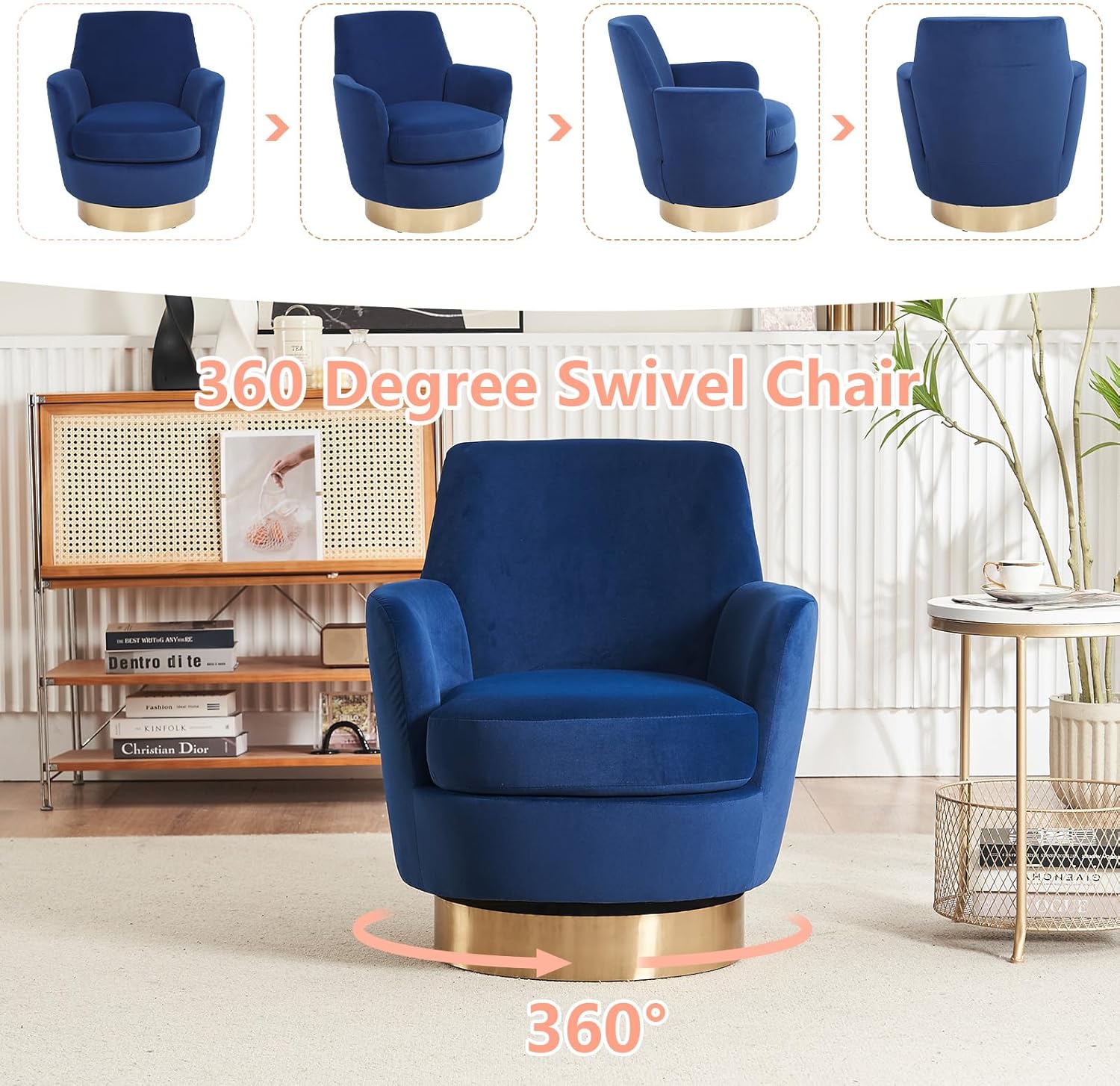 Swivel Barrel Chair Set of 2,Modern Round Accent Arm Chairs with Tall Backrest,Upholstered Comfy 360 Degree Velvet Swivel Round Single Club Sofa Chair for Nursery Living Room Bedroom