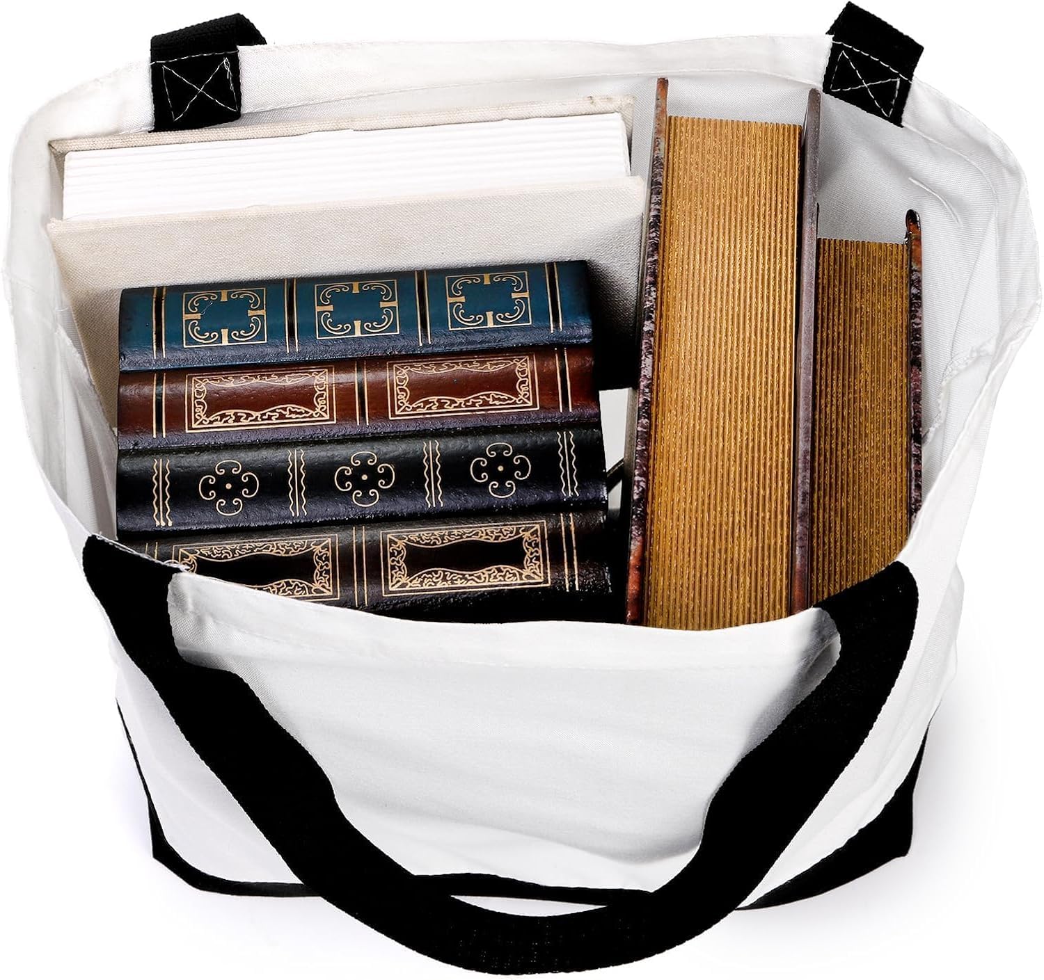 Pumtus Confezione da 9 borse tote in tela, grandi in cotone con manico, riutilizzabili e lavabili, borsa multiuso per la spesa per fai da te, spiaggia, vacanze, artigianato, Bianco; Nero, Large
