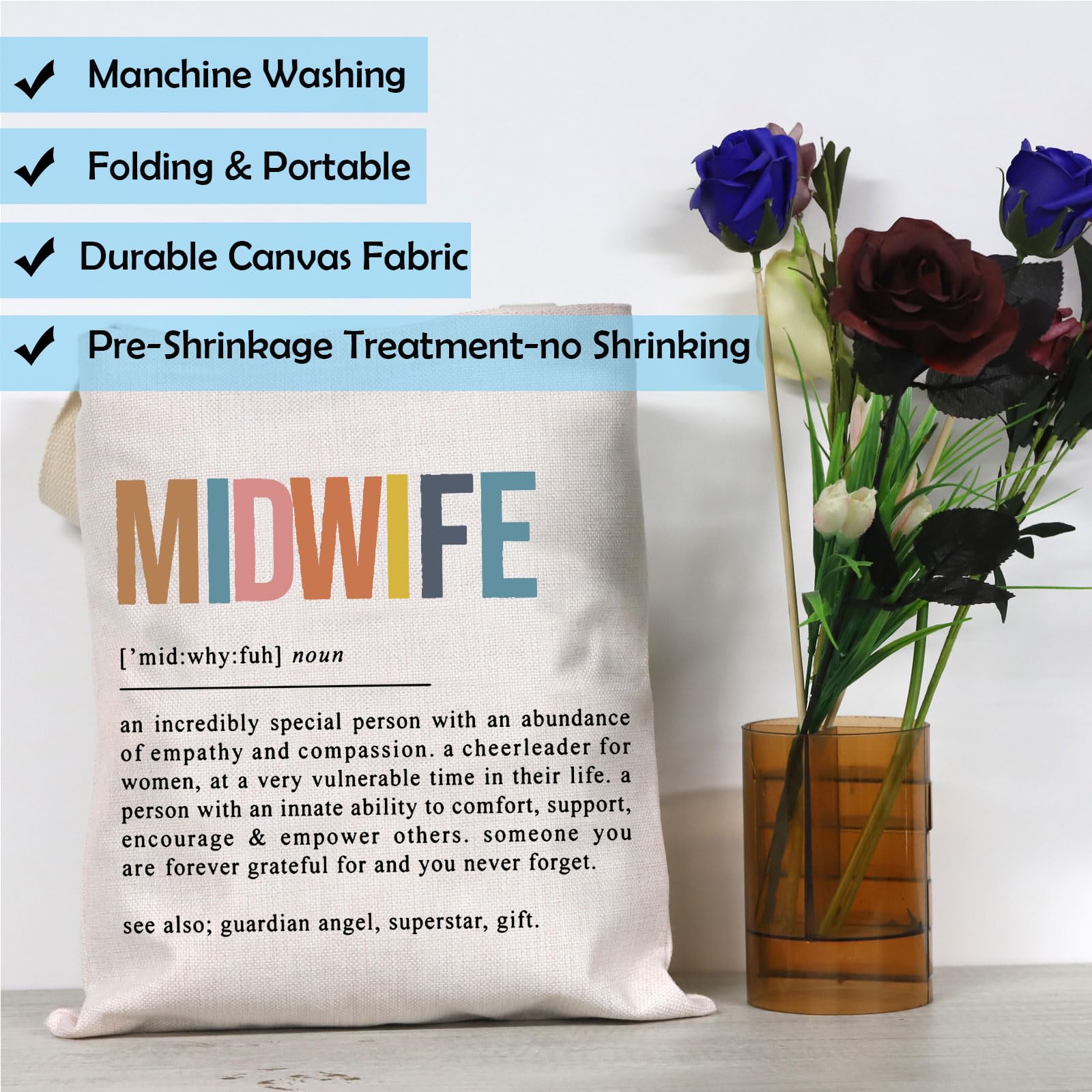 GJTIM Midwife Gift Doula Gift OBGYN Doula Thank You Present Midwife Definition Tote Bag Labor and Delivery Nurse Shopping Bag (Midwife Tote)