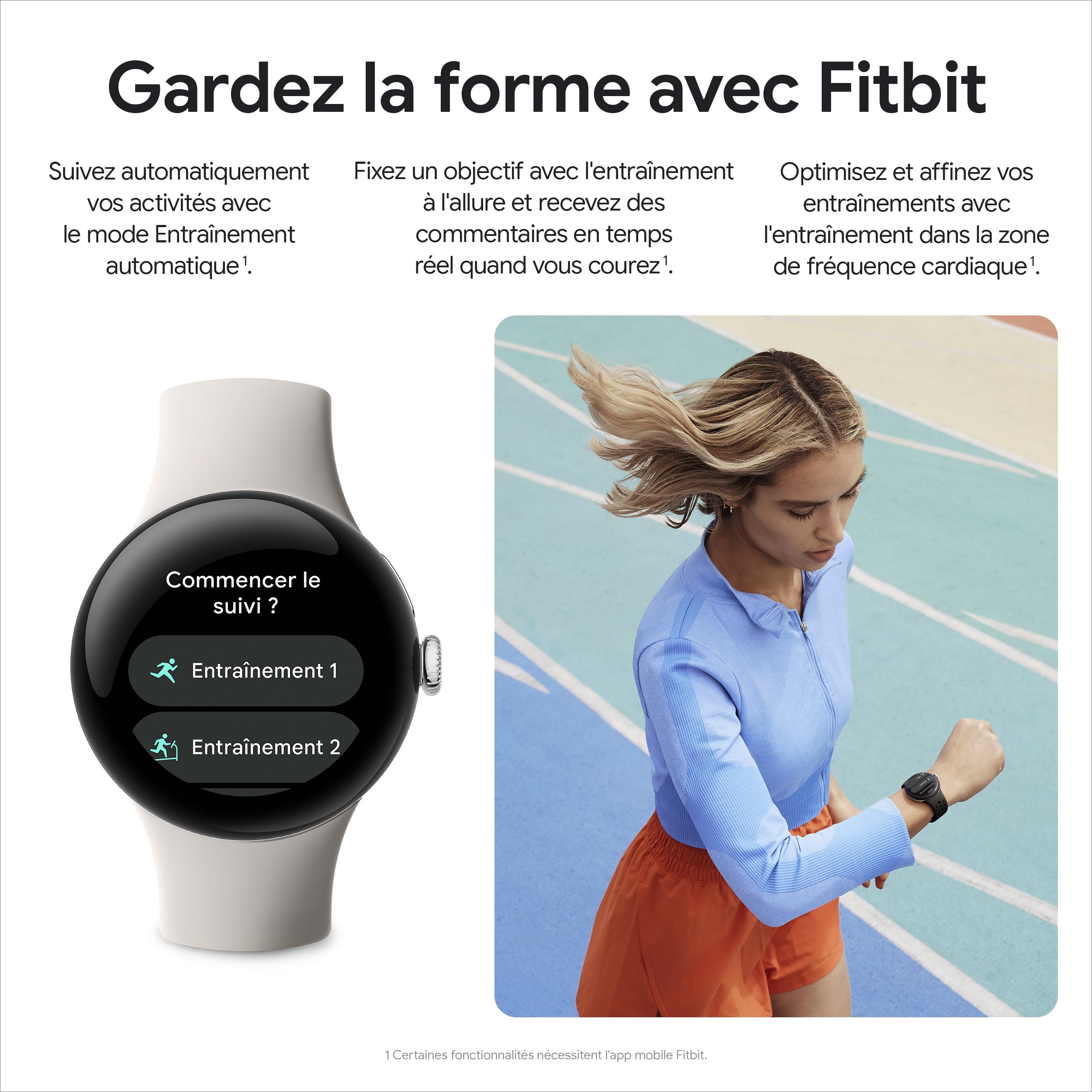 Google Pixel Watch 2 – Boîtier en Aluminium Argent Poli – Bracelet Sport Porcelaine – Wi-FI
