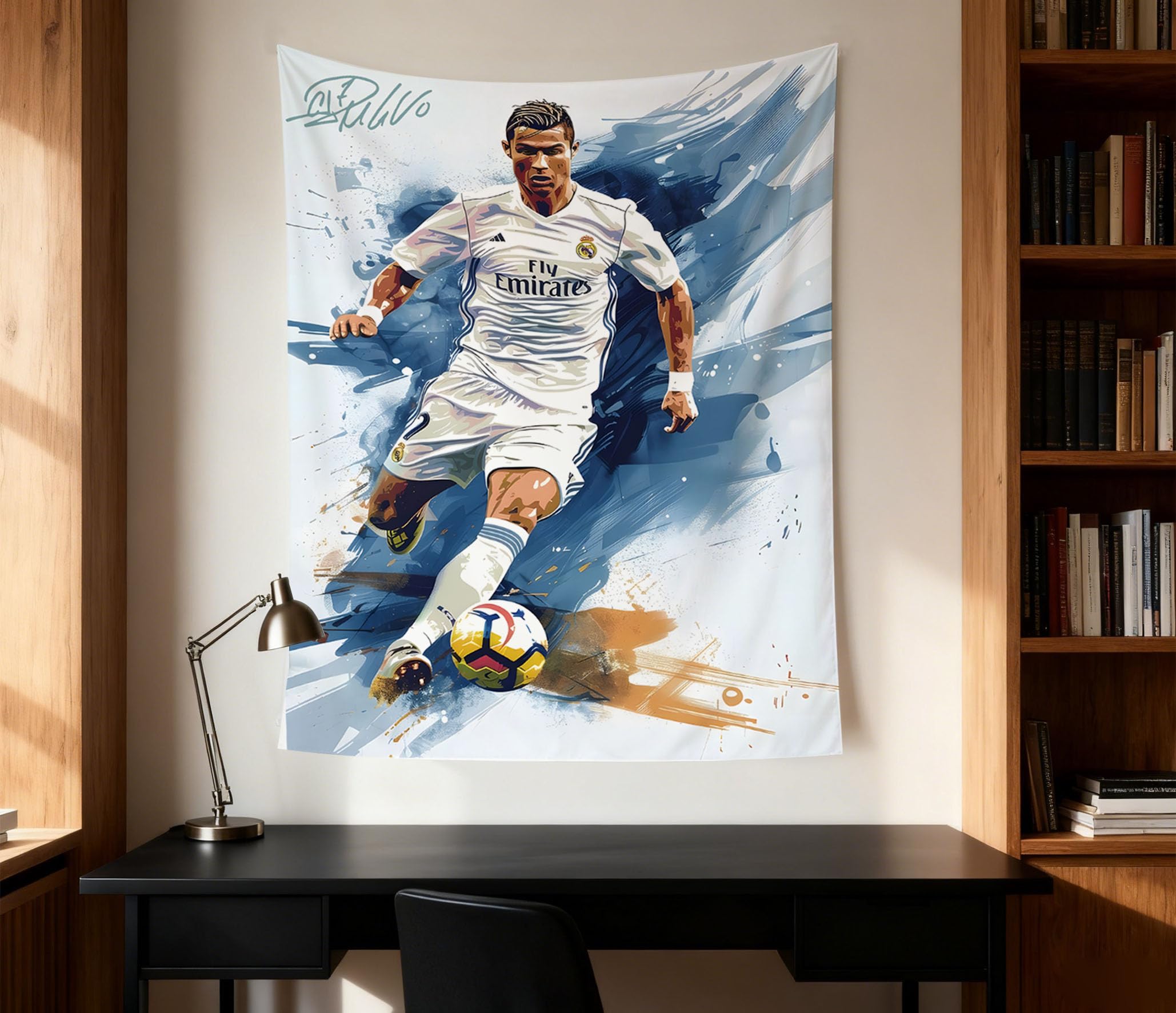 Cristiano Ronaldo World Cup Soccer Tapestry for Teens Fans - Single-Sided HD Fade-Resistant Print, Machine Washable Polyester, 4 Corner Grommets, Indoor Wall Decor for Bedroom/Living Room, 35.4x47.2 Inches (White) — view 3