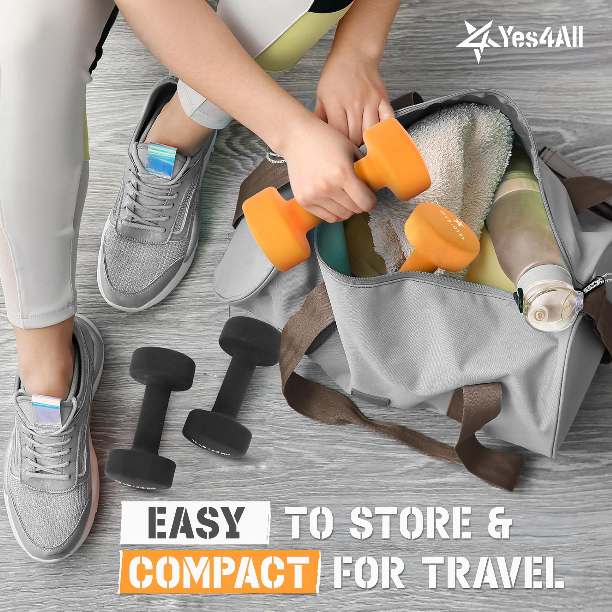 Yes4All Manubri in neoprene, set di 2 pesi per mani, comodo cavo di tipo C incluso, 0,9-9,1 kg, impugnatura comoda per un allenamento sicuro a casa, rivestimento in neoprene antiscivolo con design