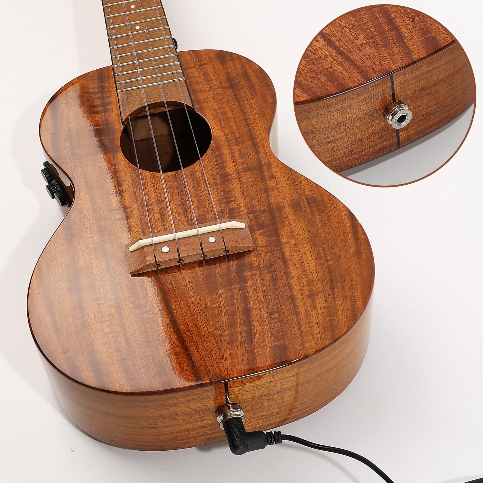 AKLOT All-Solid Acacia Elektrische Ukulele, 58,4 cm, Konzert-Ukulele, super warmer Ton für professionelle Anfänger und Erwachsene, Ukulelen-Set mit kostenlosen Online-Kursen, Gigbag, Gurt, Stimmgerät