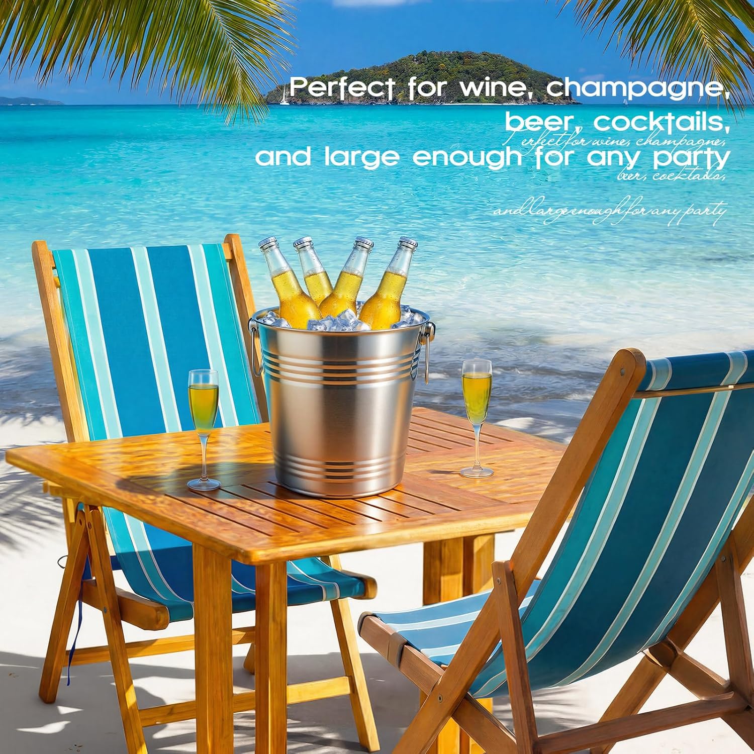 meekoo 10 Packs 8.4QT / 8L Silver Stainless Steel Champagne Ice Bucket Bulk Galvanized Metal Ice Buckets with Handles Beverage Wine Chiller Bucket for Beer Cocktail Bar Wine Wedding Parties BBQ
