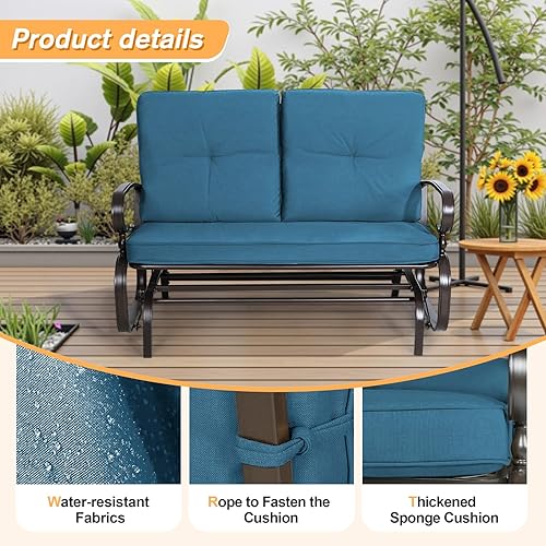 Miniatura 4 de Incbruce Silla mecedora para exteriores, banco planeador de patio para 2 personas, asiento de porche, sofá biplaza para patio, juego de sillas con