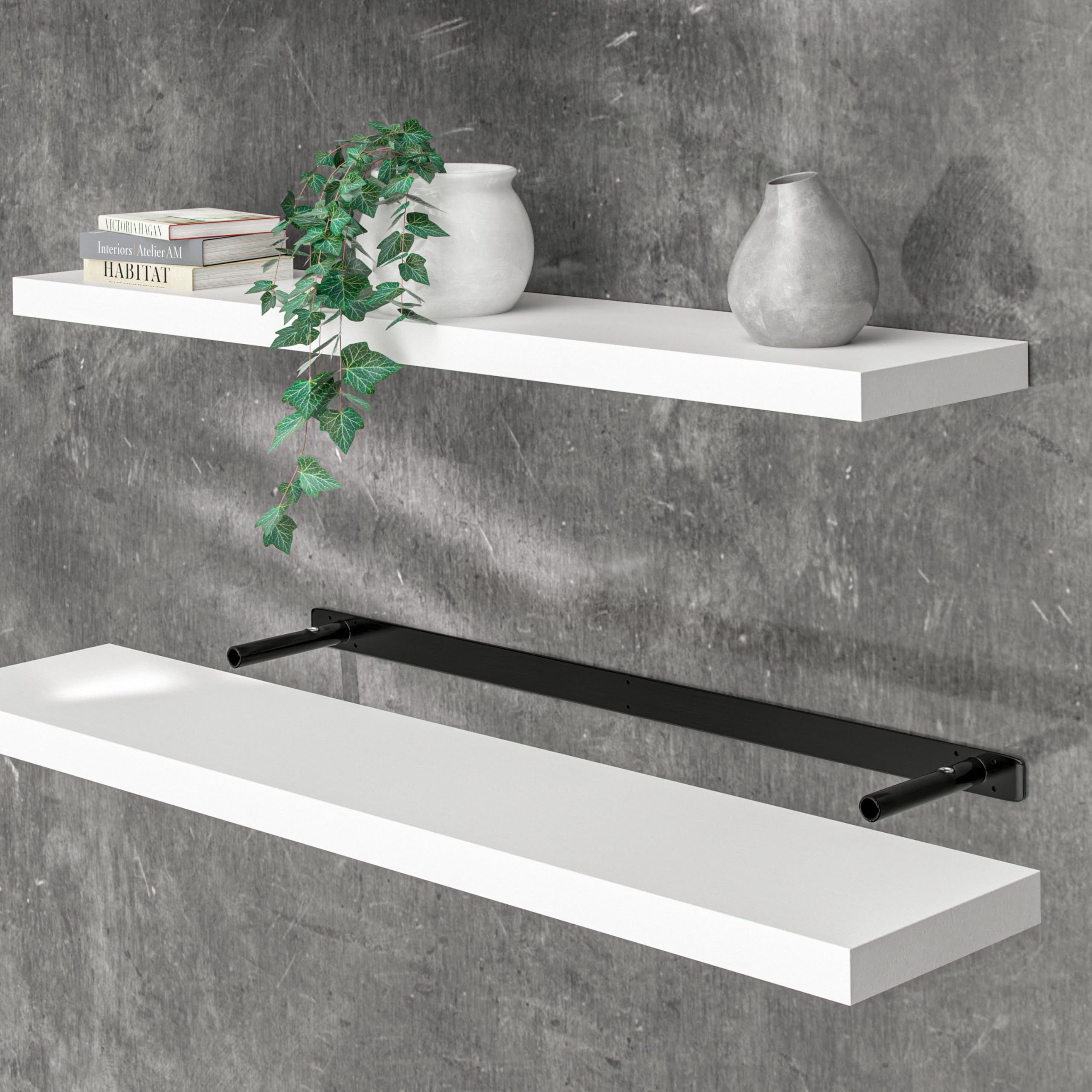En.casa Wandregal Stfold Mit 3 Ablagen (100x80x21 Cm) - Schwebendes Bücherregal In Weiß