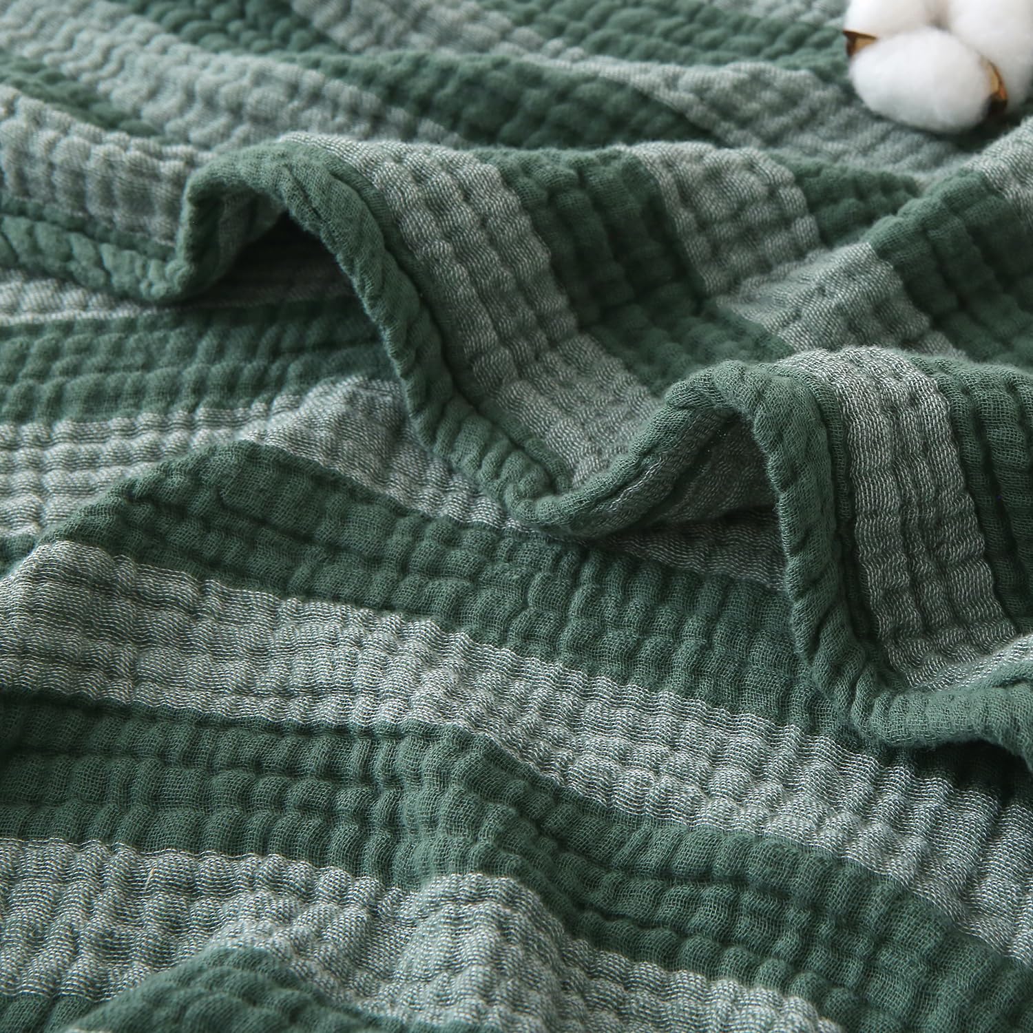 EMME Cotton Muslin Blanket Couch 4-Layer Breathable Gauze Soft Lightweight Bed Blankets Adults Forest Green Queen (90" x 90")