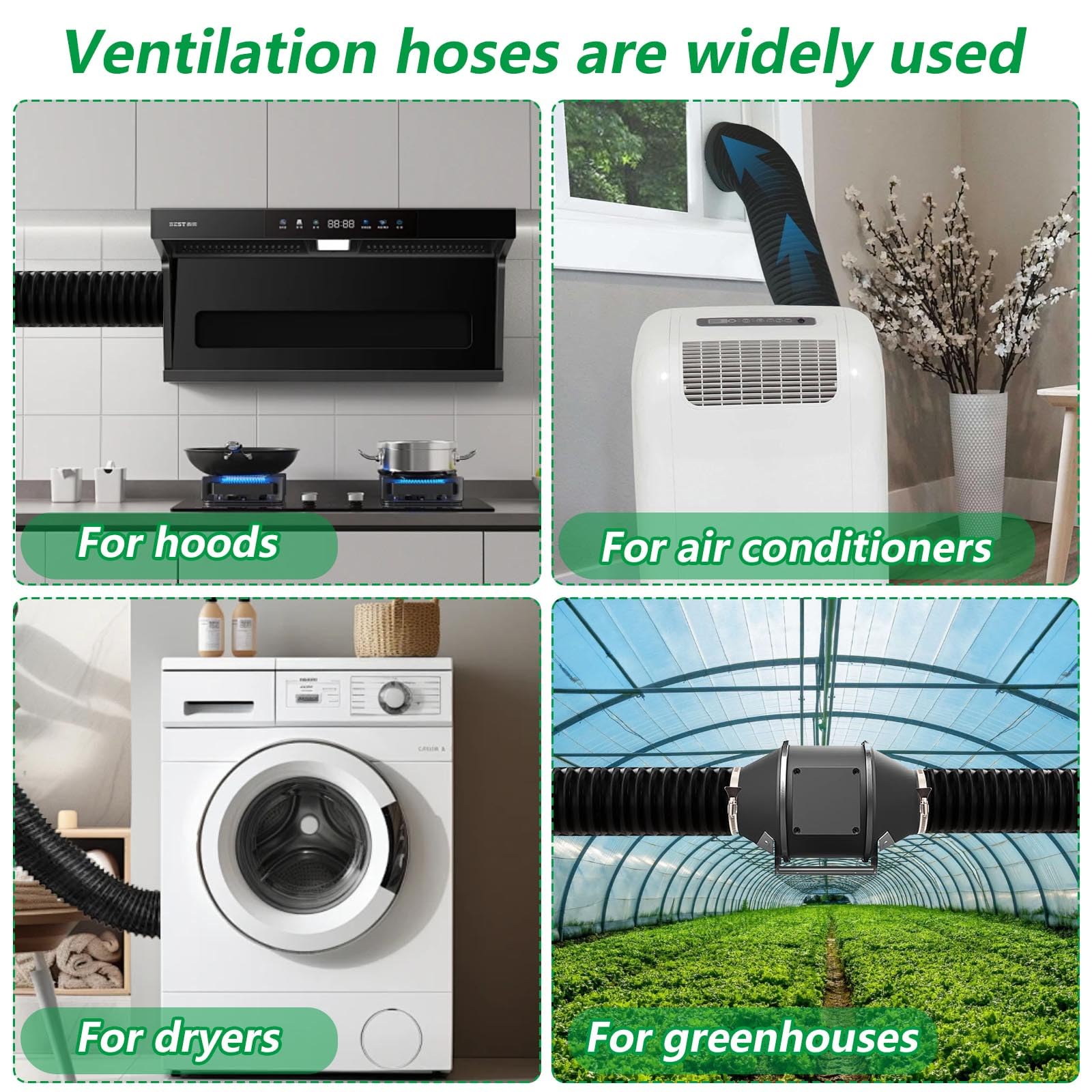 Manguera de ventilación secadora de 80 mm 4,2 m de largo, conducto flexible de aluminio y PVC con 2 abrazaderas, cinta de volumen 1 negra, conducto de aire de ventilación para aire acondicionado
