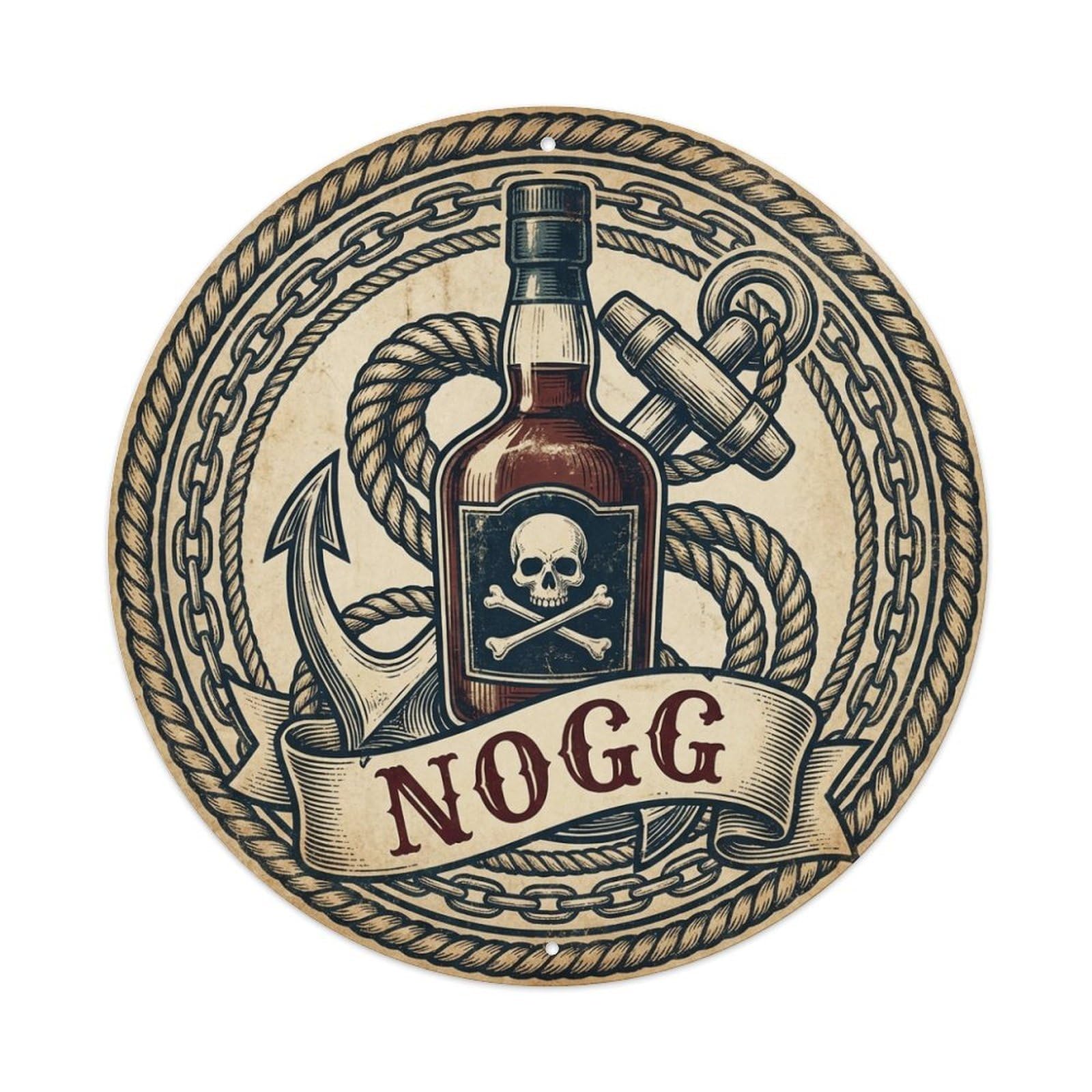 Nogg Rum Bottle Anchor Rope Seafaring Mark Metal Tin Sign
