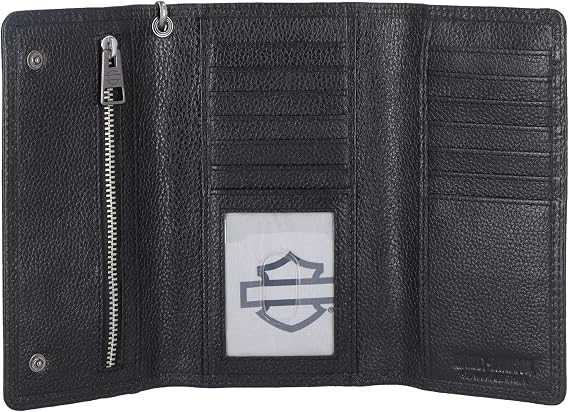 Harley-Davidson Men's Bar & Shield Patch Trucker Chain Leather Wallet - Black