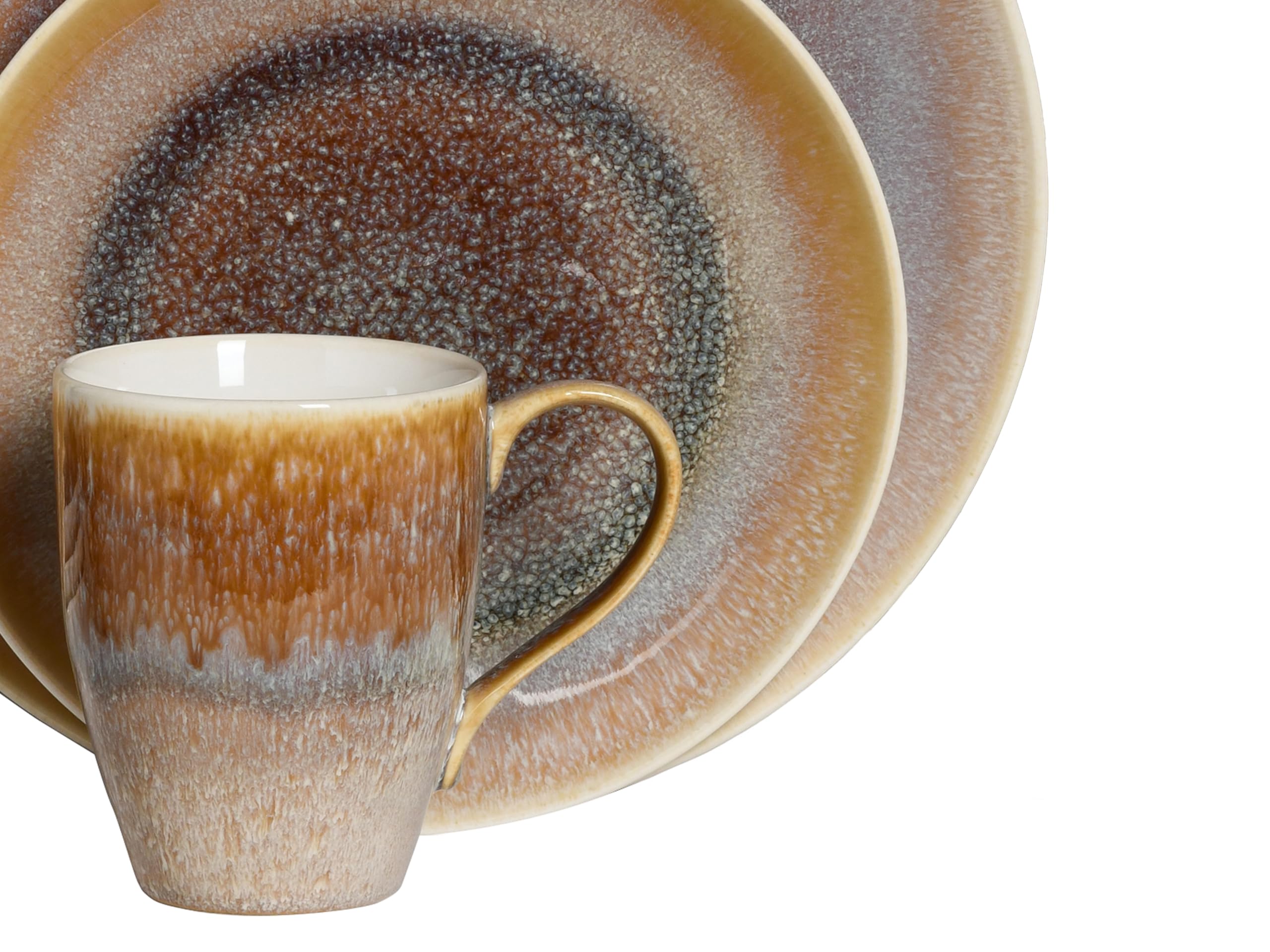 CreaTable, 24304, seria Caldera Sand, 16-częściowy zestaw naczyń dla 4 osób, serwis kombi z kamionki, nadaje się do mycia w zmywarce i używania w kuchence mikrofalowej, wysokiej jakości produkcja