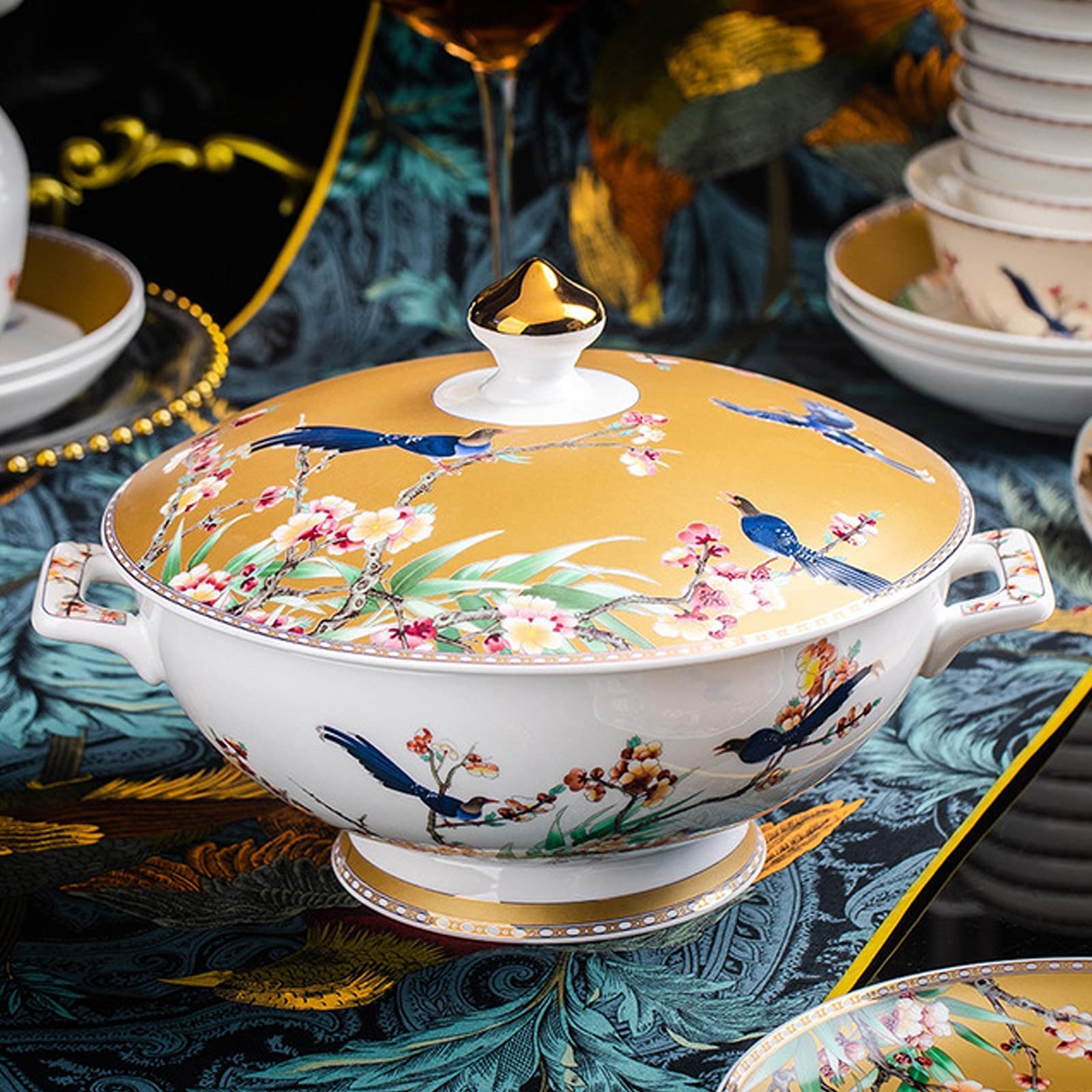 Zestaw Ceramicznych Naczyń Obiadowych W Stylu Retro, Piękny Zestaw Z Porcelany W Kolorze Złotym I Białym, Idealny Na Domowe Przyjęcie, Wesele, Hotel, Boże Narodzenie