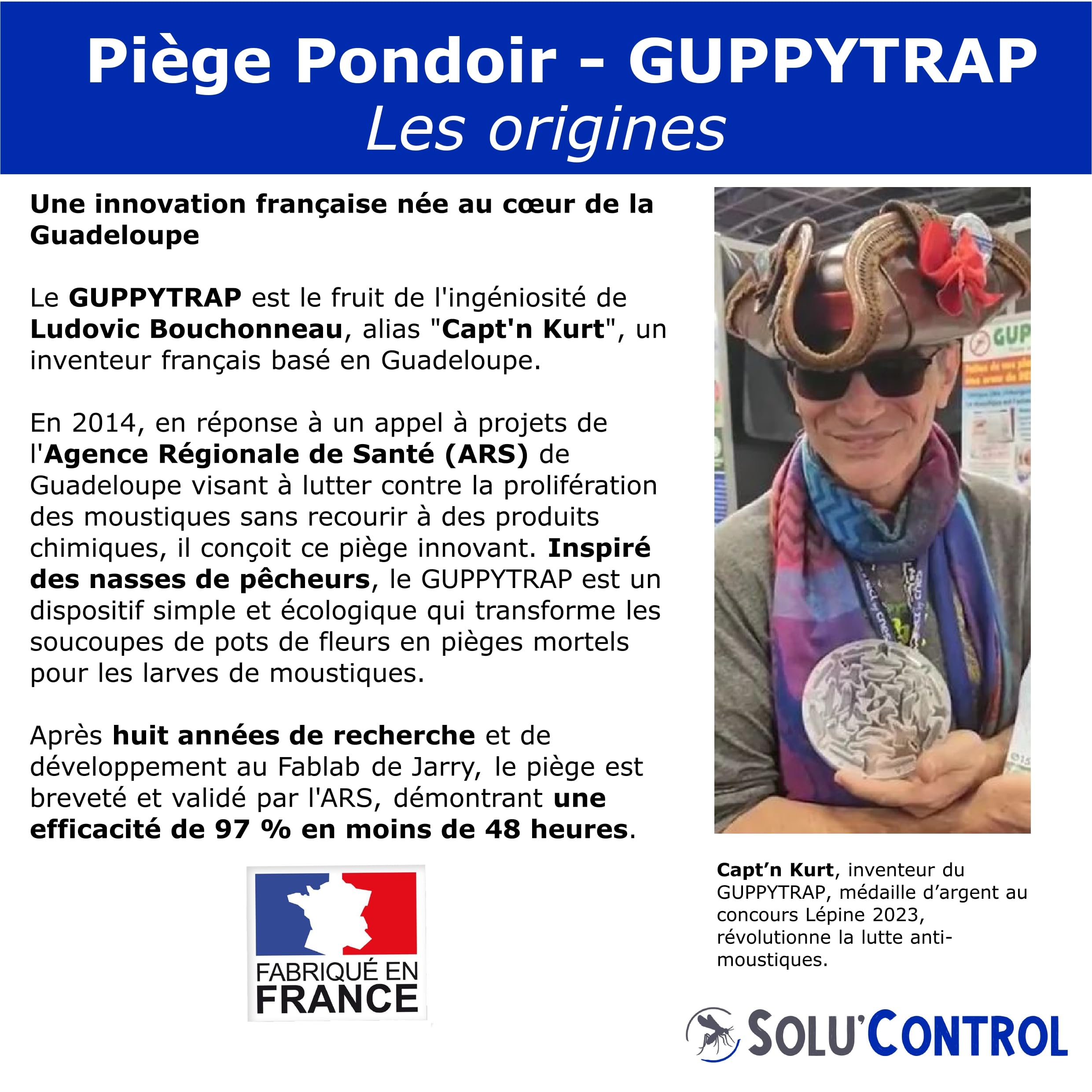 2 Guppy Trap + 2 coupelles, Piège Pondoir à Moustiques Écologique, sans Insecticide, sans Adhésif, Médaille d'argent Concours Lépine 2023, Fabriqué en France
