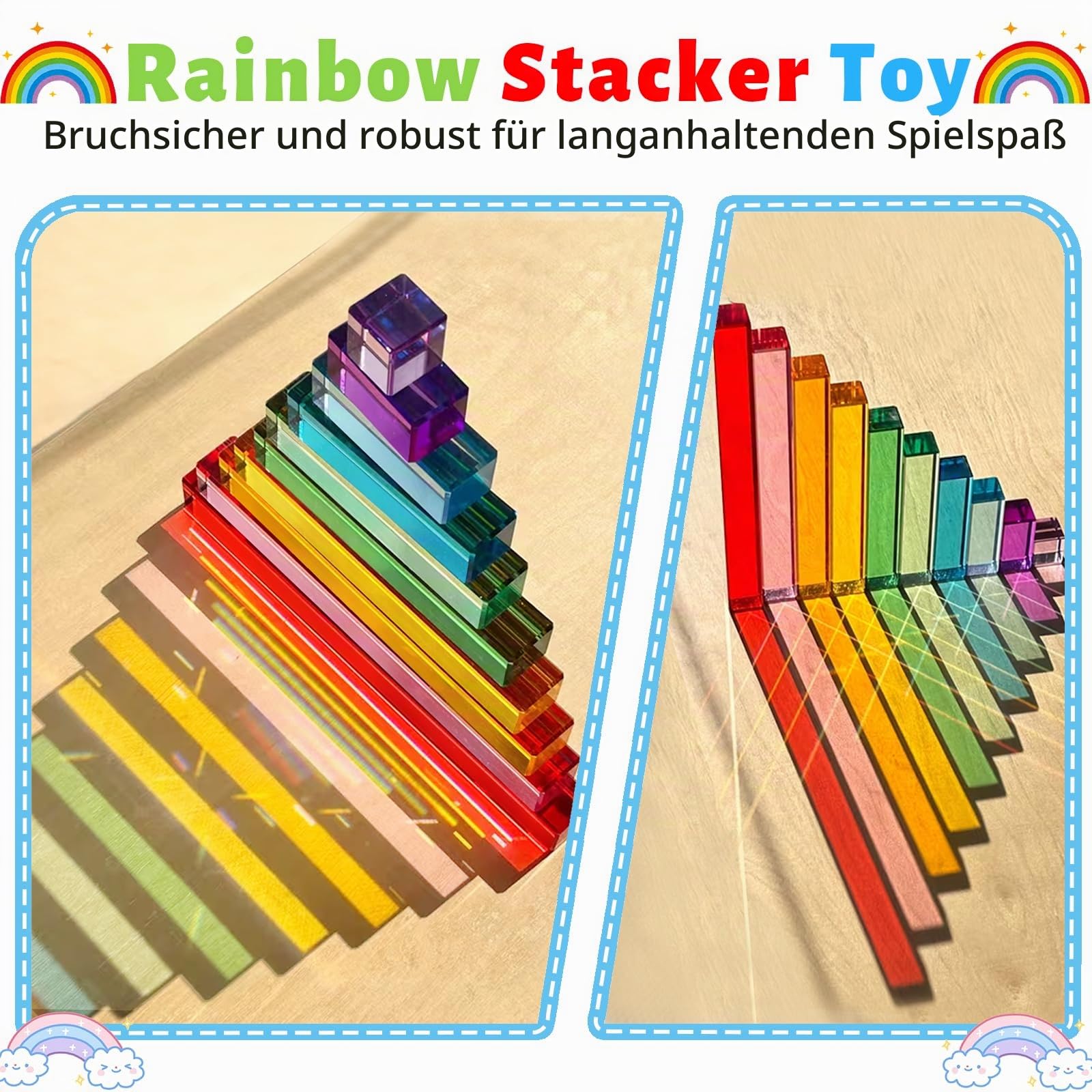 10-teiliges Acrylbausteine Set, Regenbogen Stufen Bausteine Set | Acryl Bausteine Set Transparente Lichtbausteine zum Stapeln, Farbenlernen & Sensorisches Spielzeug für Kinder