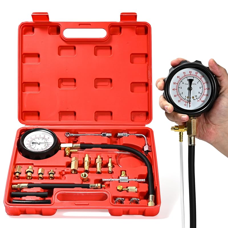 Kit de Teste de Pressão de Combustível N\P DT-112 com Manômetro de Dupla Escala e Estojo