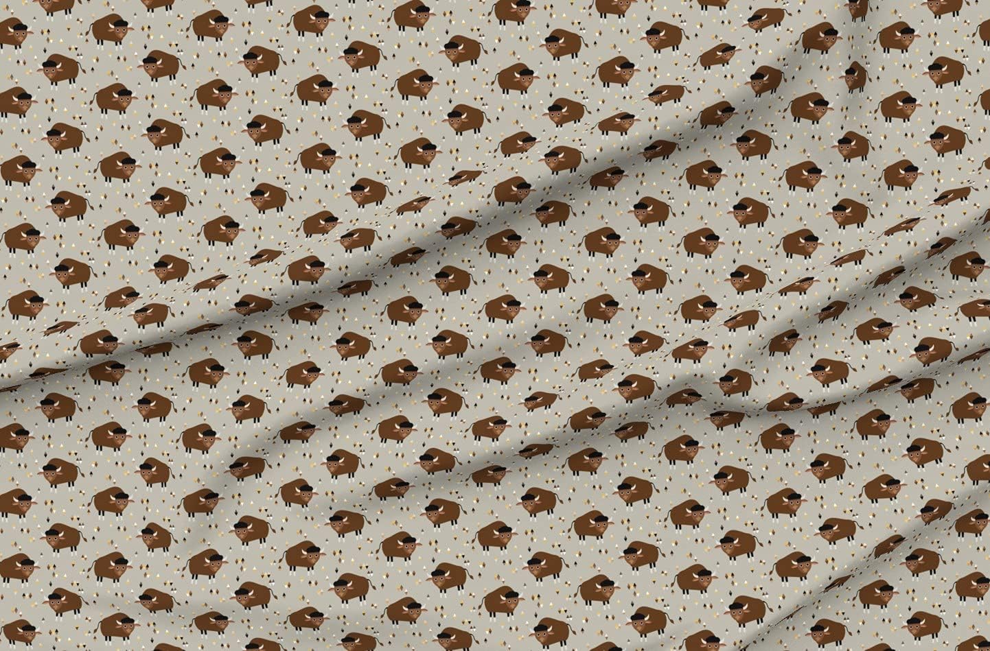 Spoonflower Fabric - Buffalo Bison Animals Desert Triangle Southwestern Printed on Organic Cotton Sateen Fabric by The Yard - Sewing Quilting Apparel Home Decor