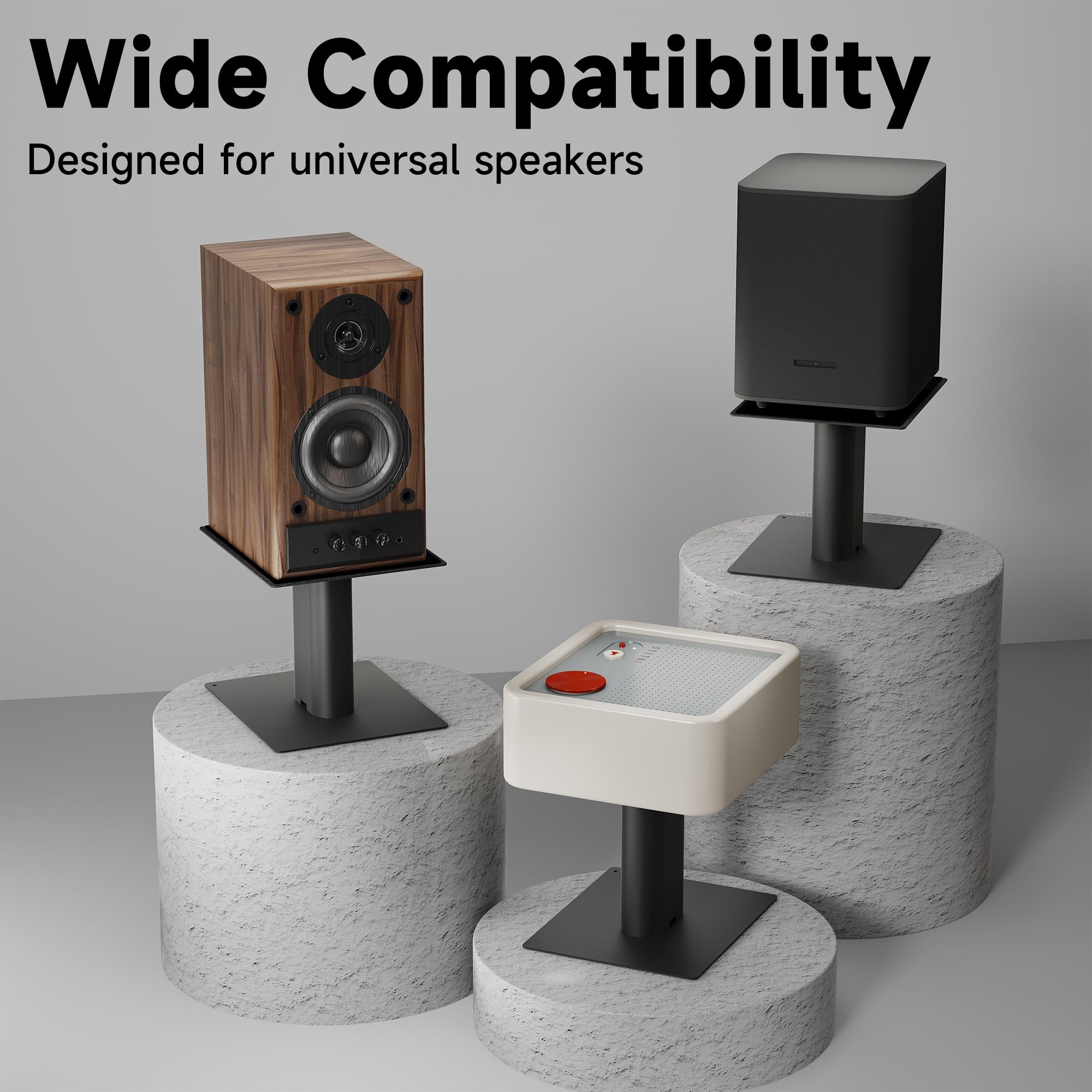 suptek Supporto per Altoparlante da Scrivania con Vassoio,Supporti Universali per Altoparlanti Ideali per Home Cinema e Ufficio,16,5 x 20 cm,Altezza 157 mm,Carico Massimo 20 kg,Nero